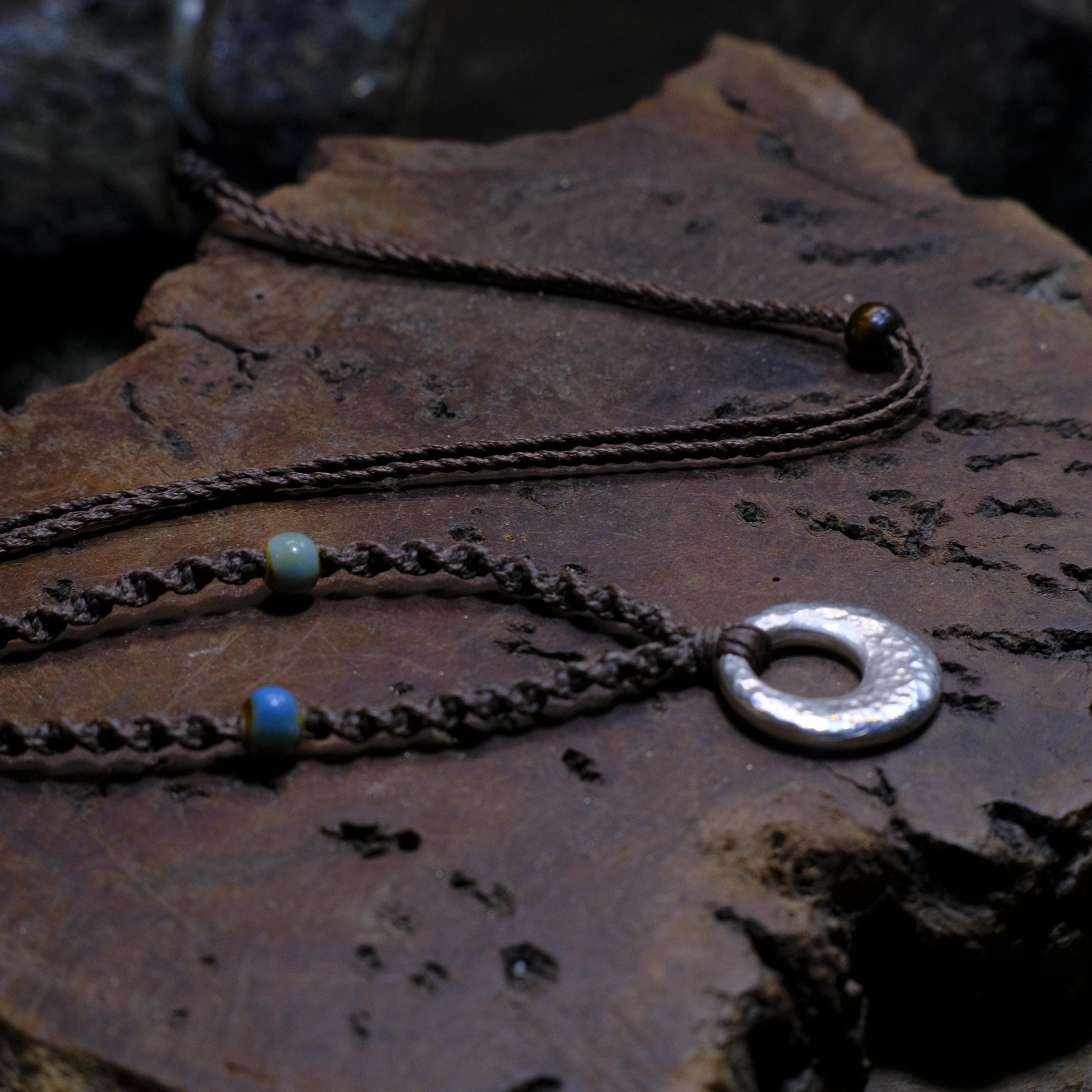 Hand Made Lunar Inspired Sterling Silver Pendant on Macrame Necklace