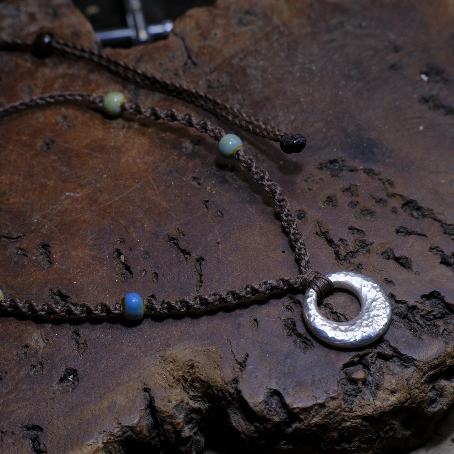 Hand Made Lunar Inspired Sterling Silver Pendant on Macrame Necklace