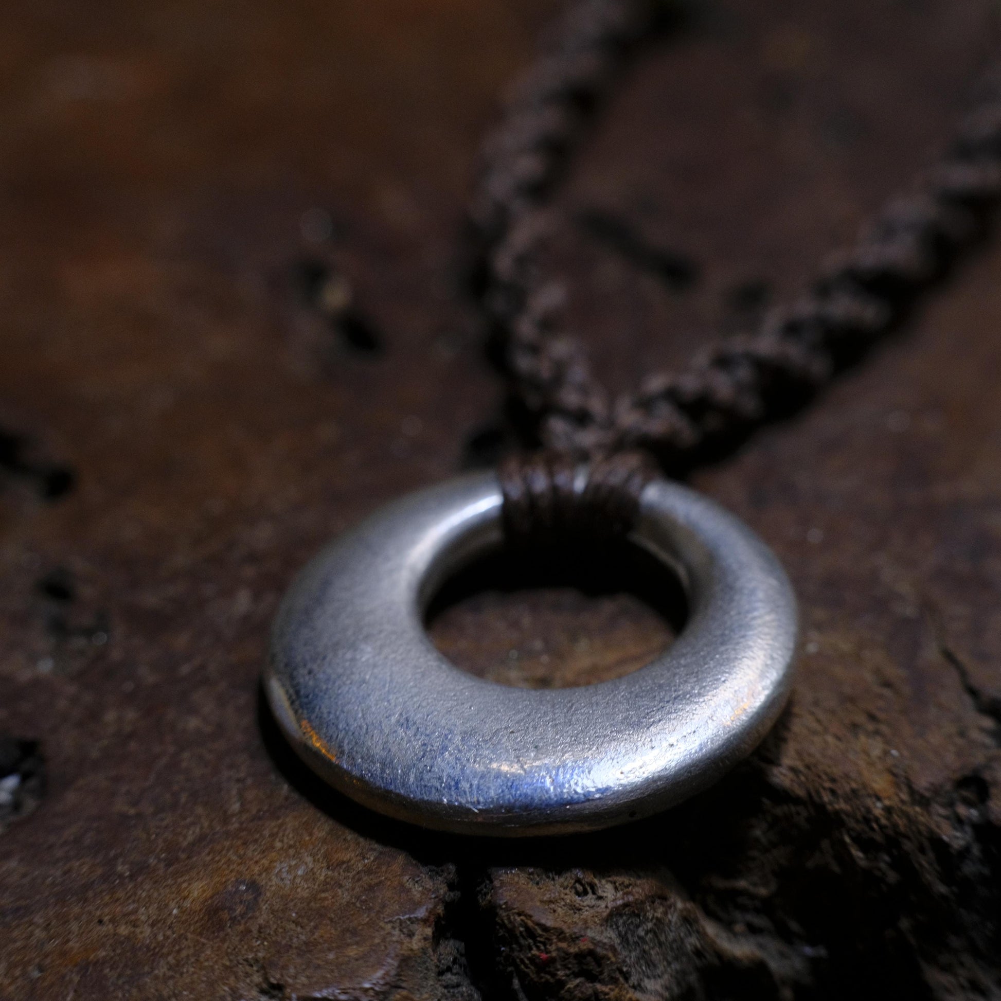 Hand Made Lunar Inspired Sterling Silver Pendant on Macrame Necklace