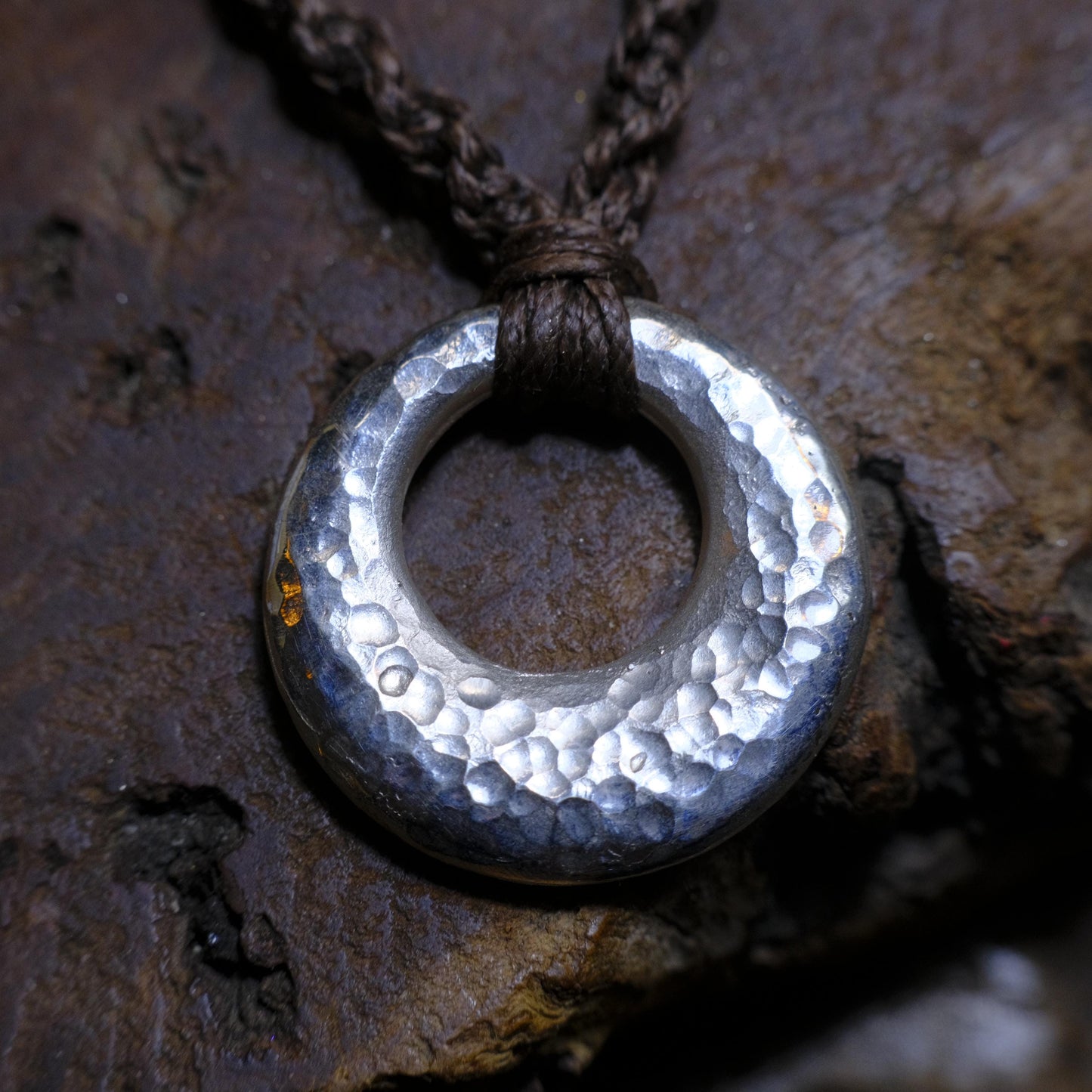 Hand Made Lunar Inspired Sterling Silver Pendant on Macrame Necklace