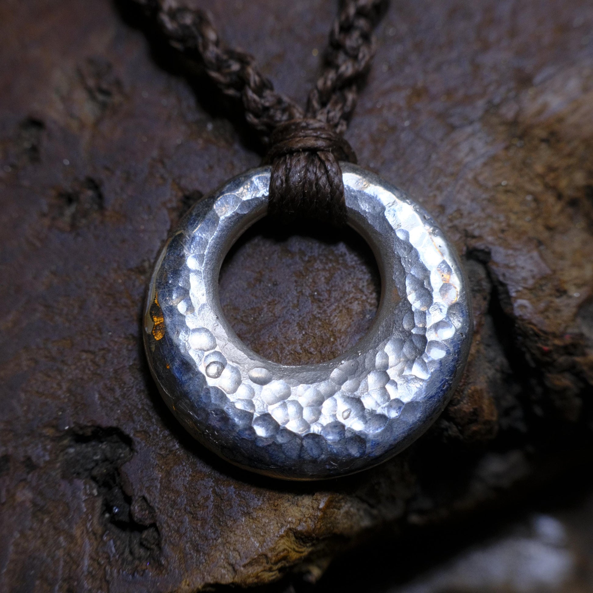 Hand Made Lunar Inspired Sterling Silver Pendant on Macrame Necklace