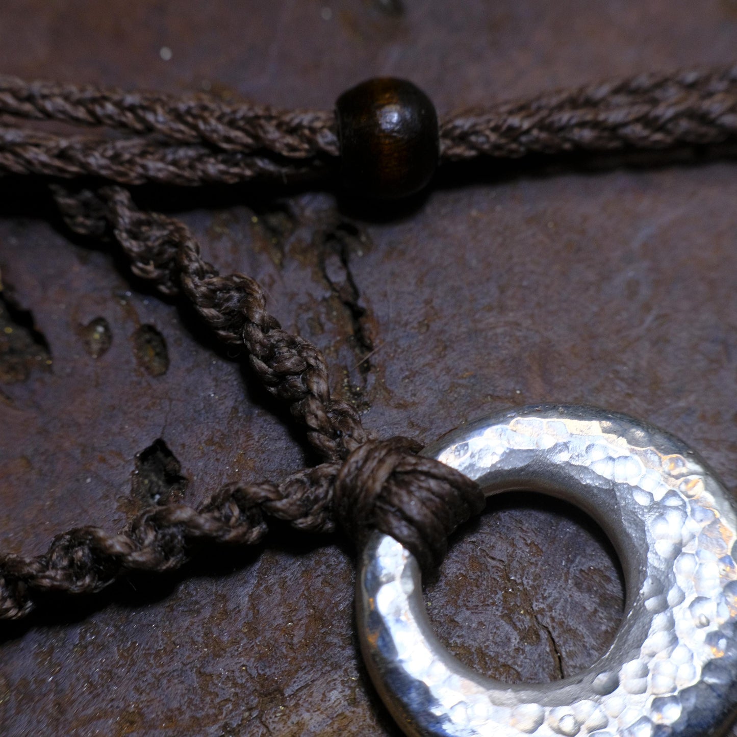 Hand Made Lunar Inspired Sterling Silver Pendant on Macrame Necklace