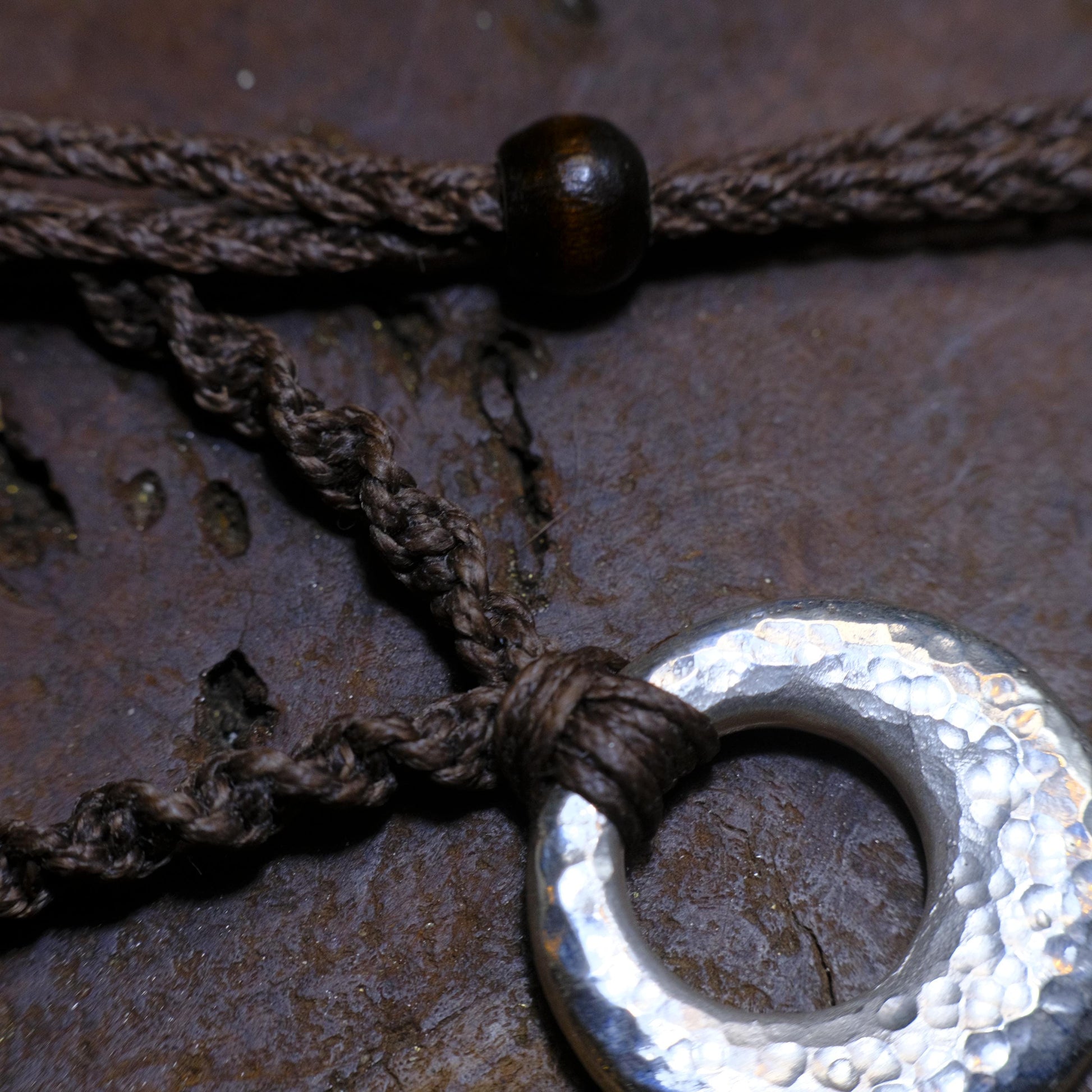 Hand Made Lunar Inspired Sterling Silver Pendant on Macrame Necklace