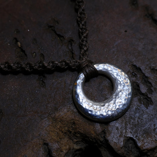 Hand Made Lunar Inspired Sterling Silver Pendant on Macrame Necklace