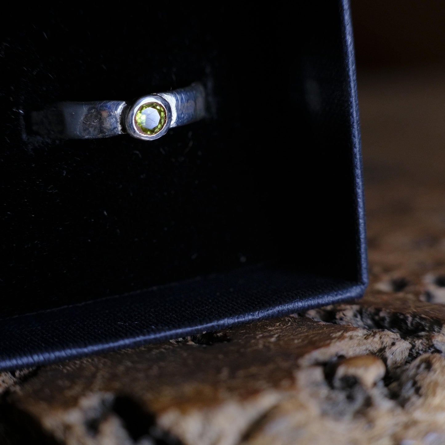 Hand Crafted Peridot and Sterling Silver Hammered Ring US Size 7.5