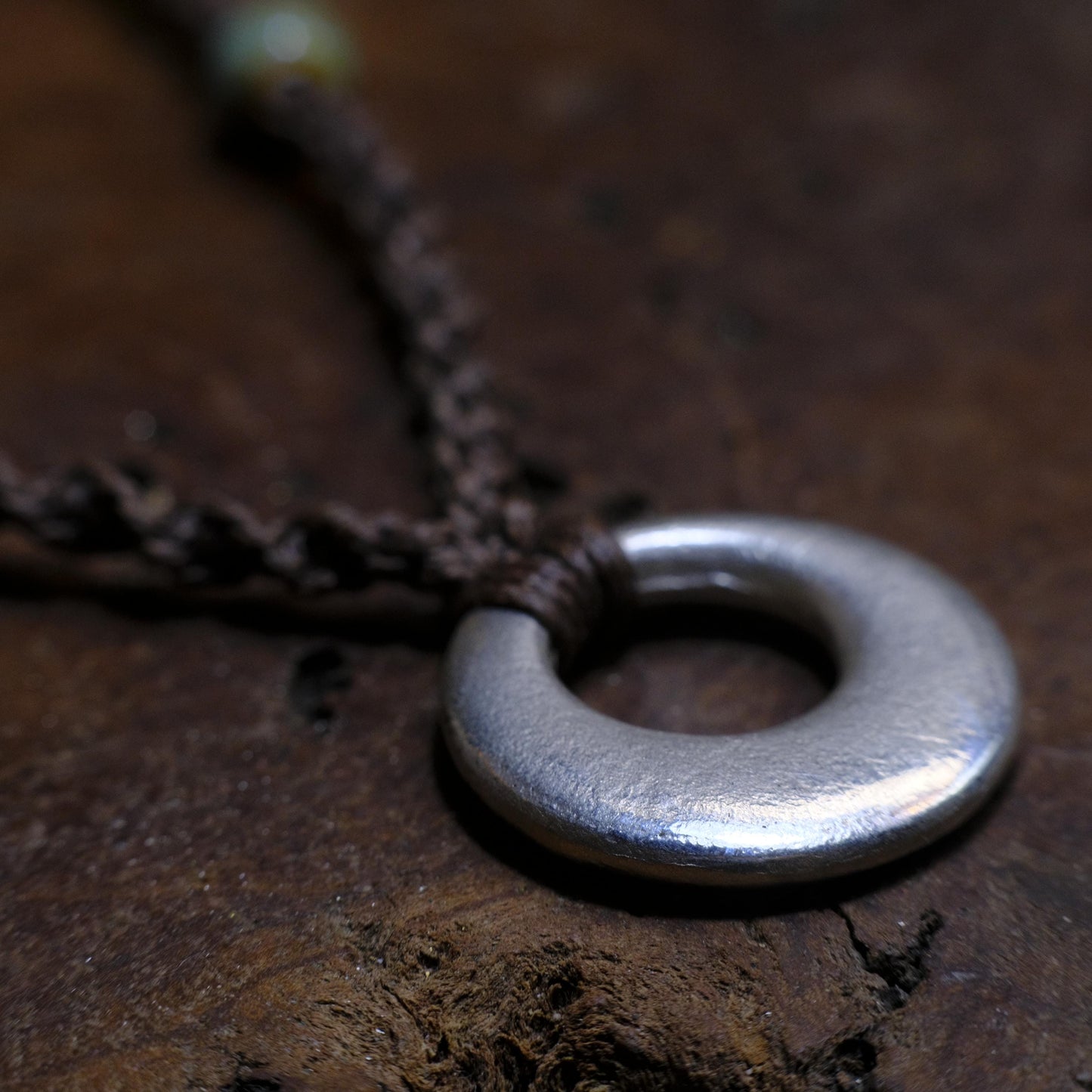 Hand Made Lunar Inspired Sterling Silver Pendant on Macrame Necklace