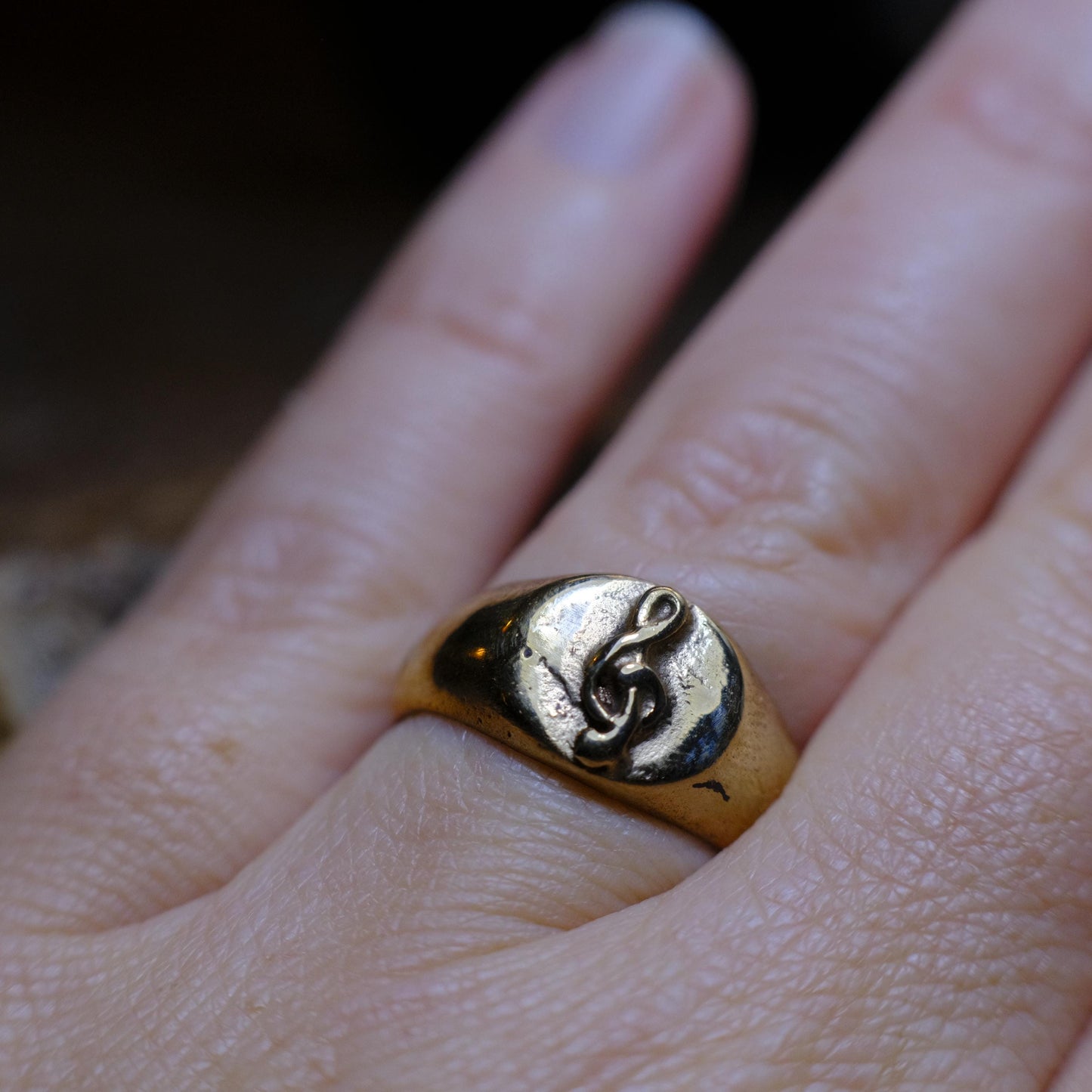 Treble Clef Signet Signet Ring in Brass or Sterling Silver US Size 6.5