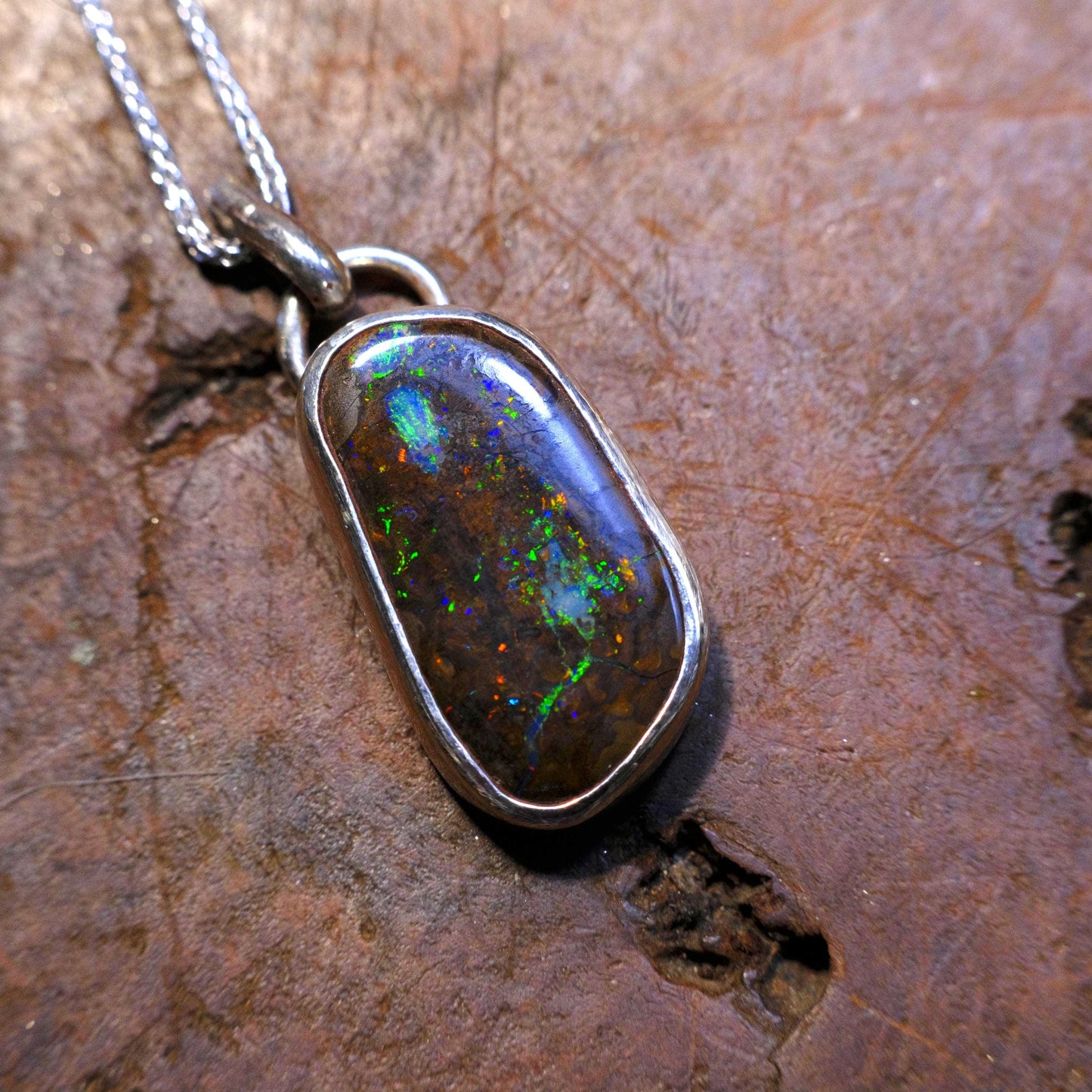 Boulder Opal Set in Sterling Silver with Chain