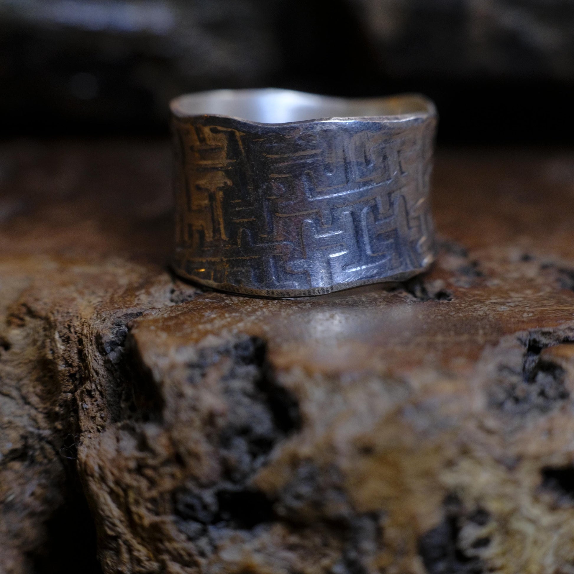 Handcrafted Wide Banded Sterling Silver Ring US Size 10.25