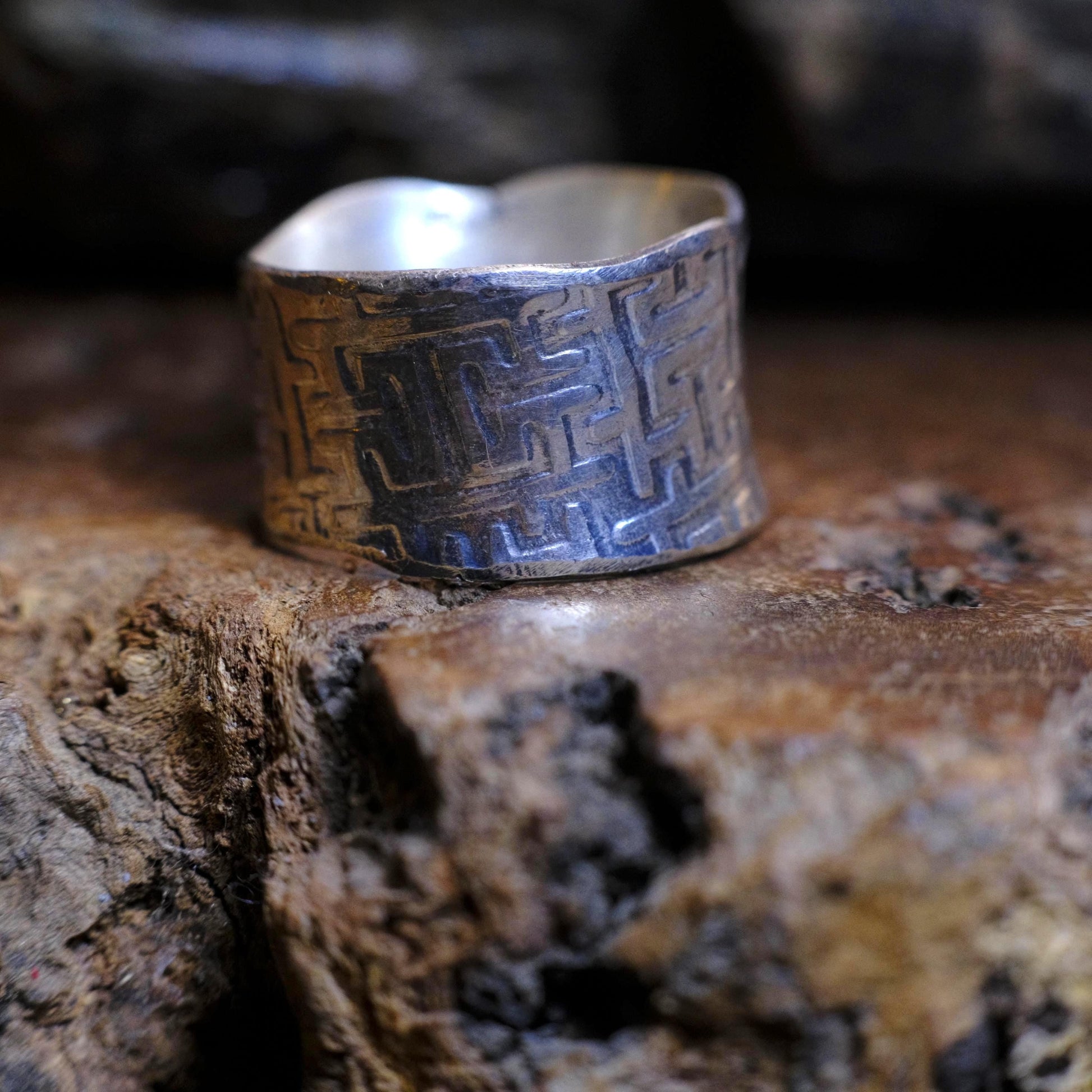 Handcrafted Wide Banded Sterling Silver Ring US Size 10.25