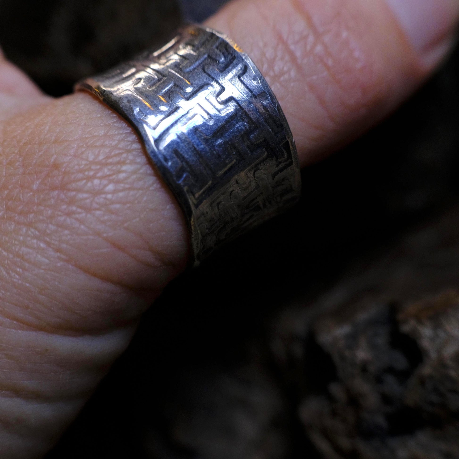 Handcrafted Wide Banded Sterling Silver Ring US Size 10.25