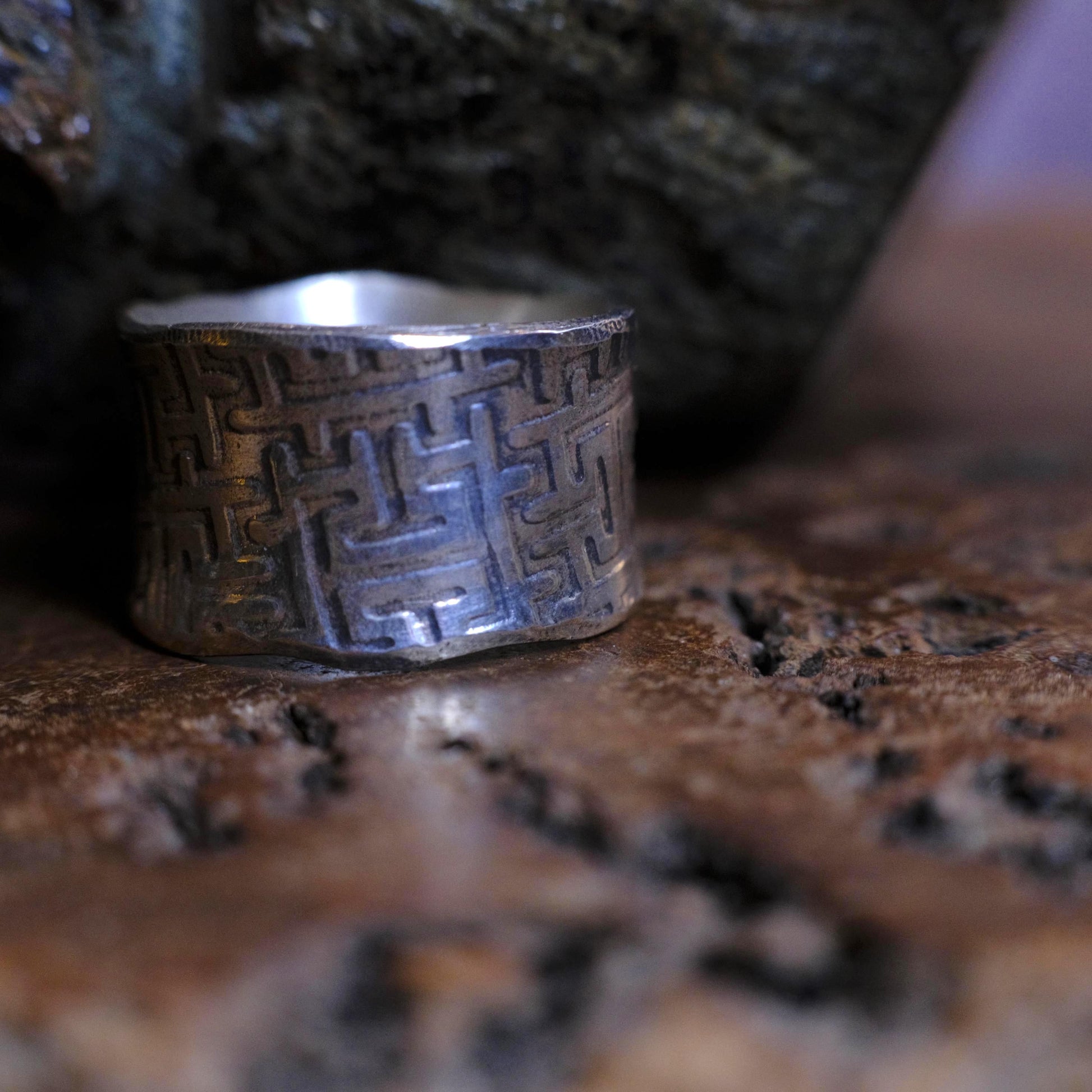 Handcrafted Wide Banded Sterling Silver Ring US Size 10.25