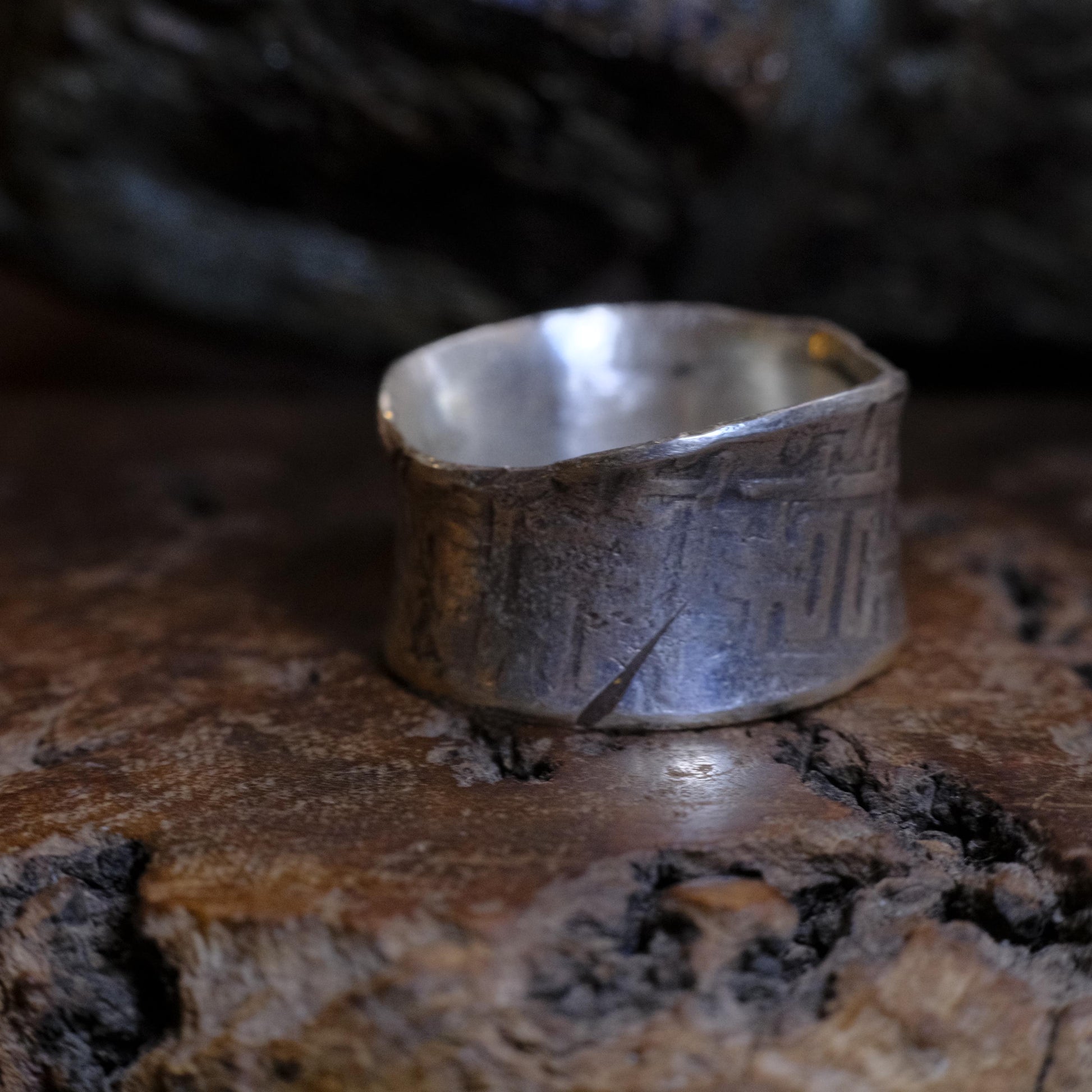 Handcrafted Wide Banded Sterling Silver Ring US Size 11.5