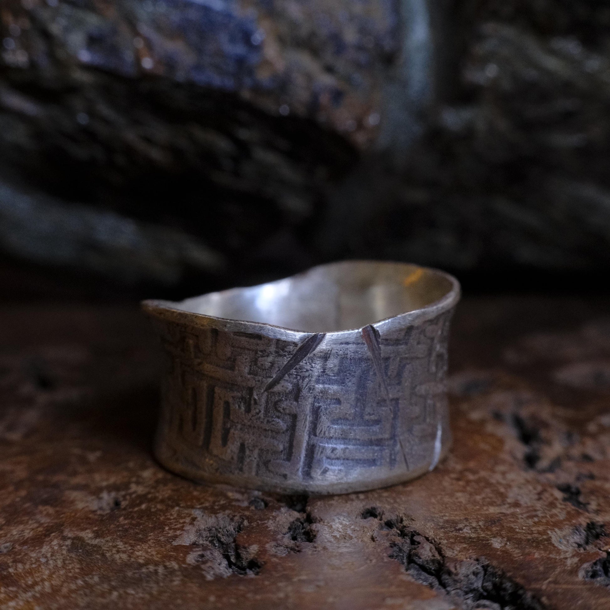 Handcrafted Wide Banded Sterling Silver Ring US Size 11.5