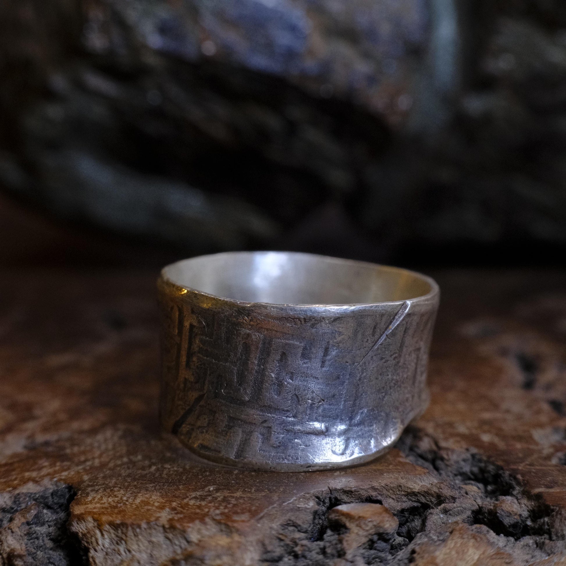 Handcrafted Wide Banded Sterling Silver Ring US Size 11.5