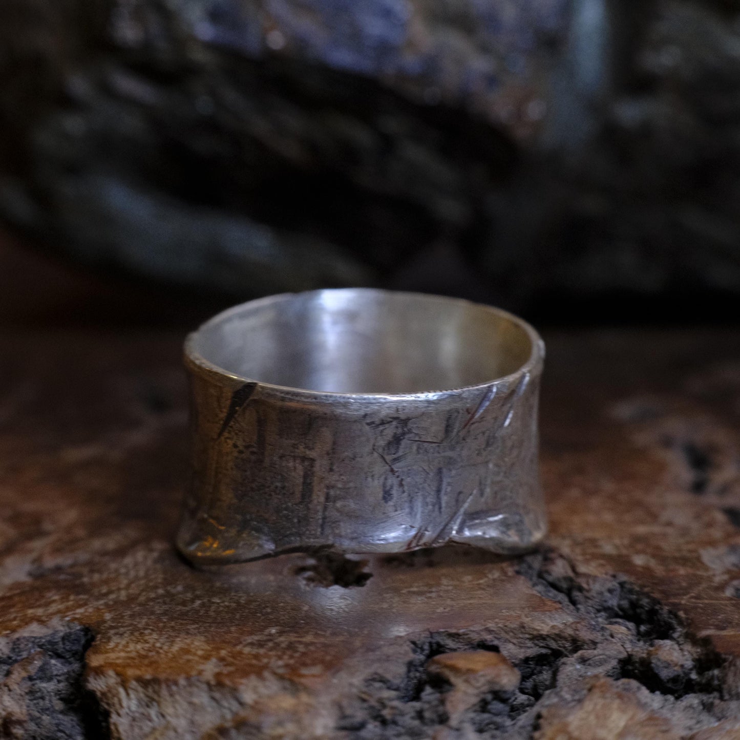 Handcrafted Wide Banded Sterling Silver Ring US Size 11.5