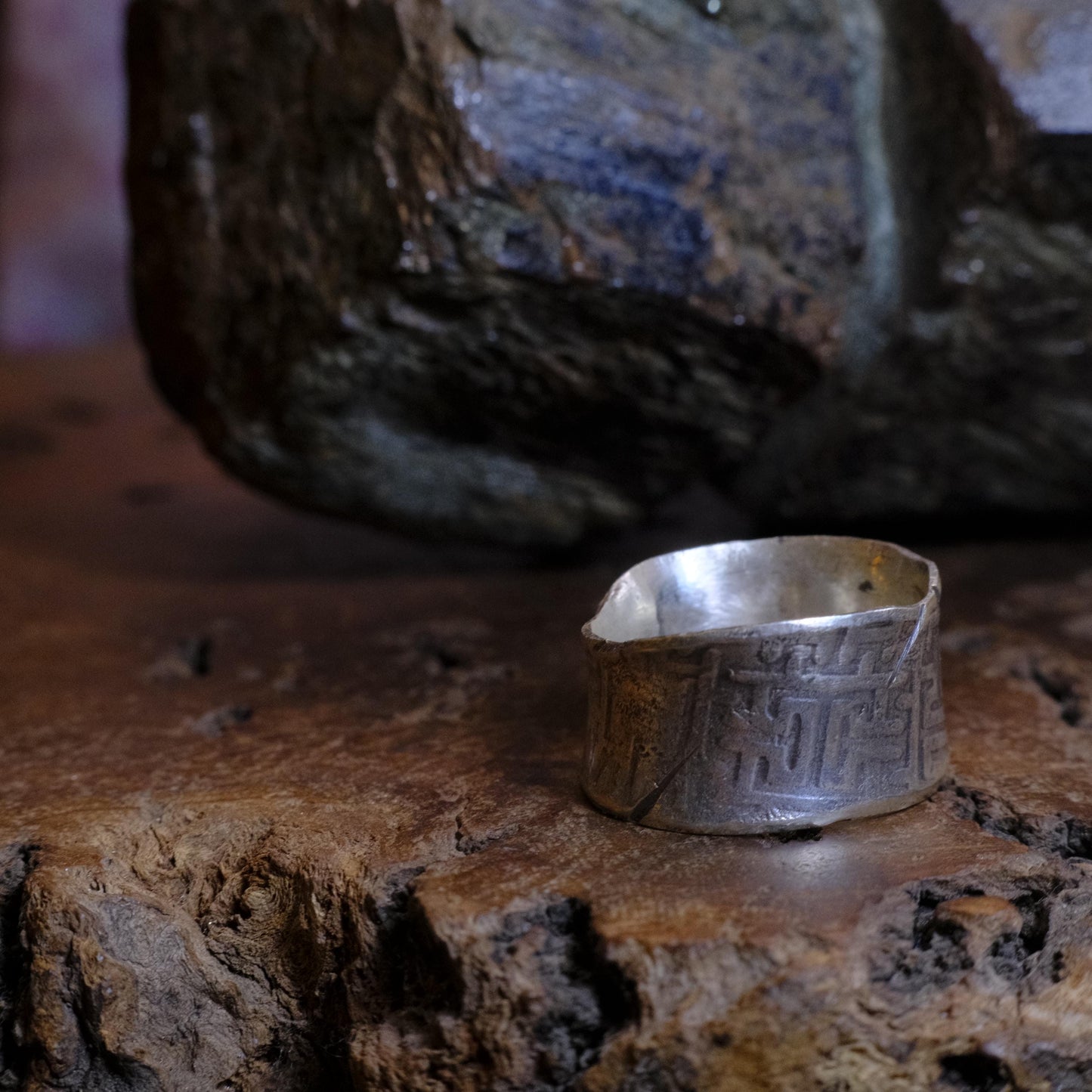 Handcrafted Wide Banded Sterling Silver Ring US Size 11.5