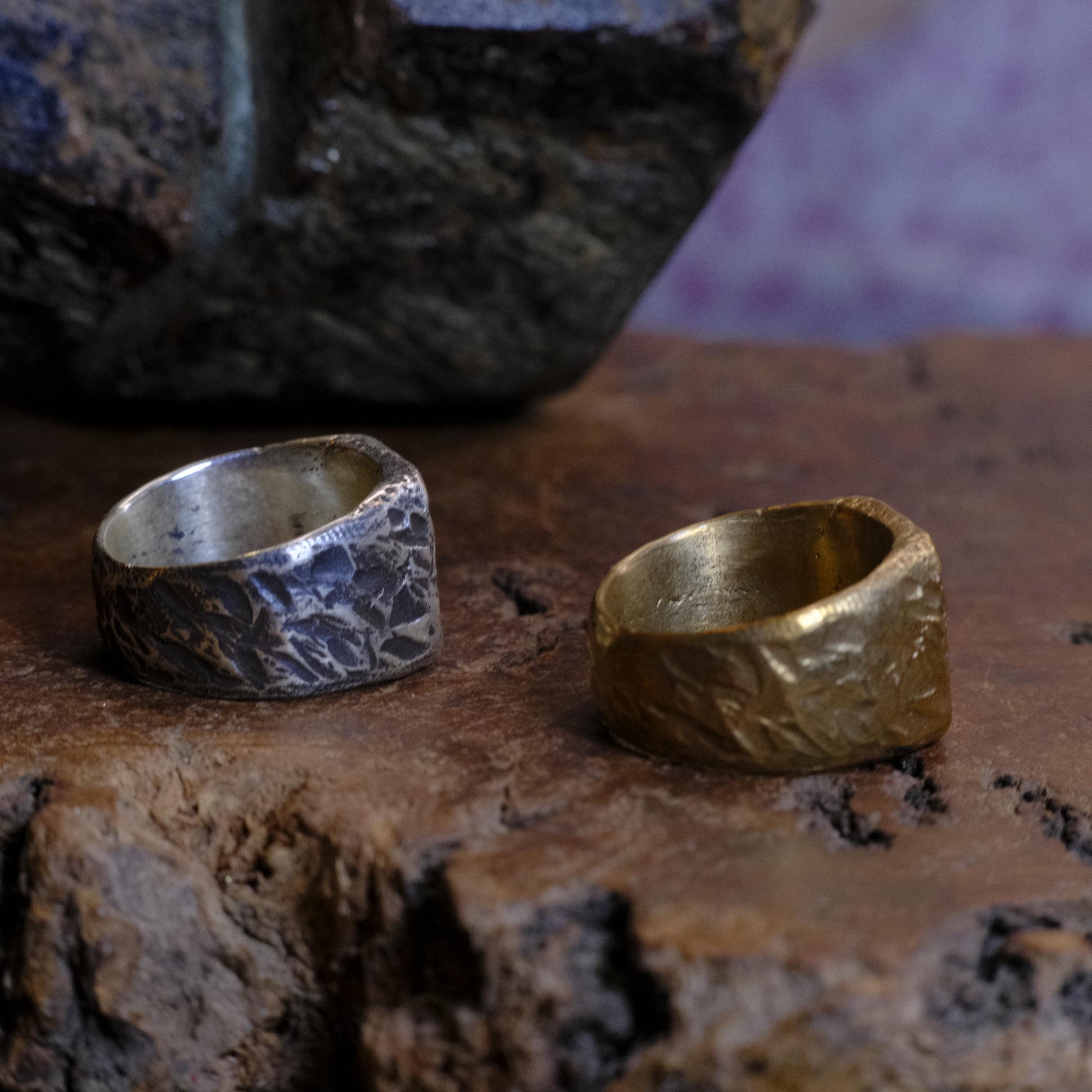 Chunky Textured Signet Rings in Sterling Silver or Brass US Size 7