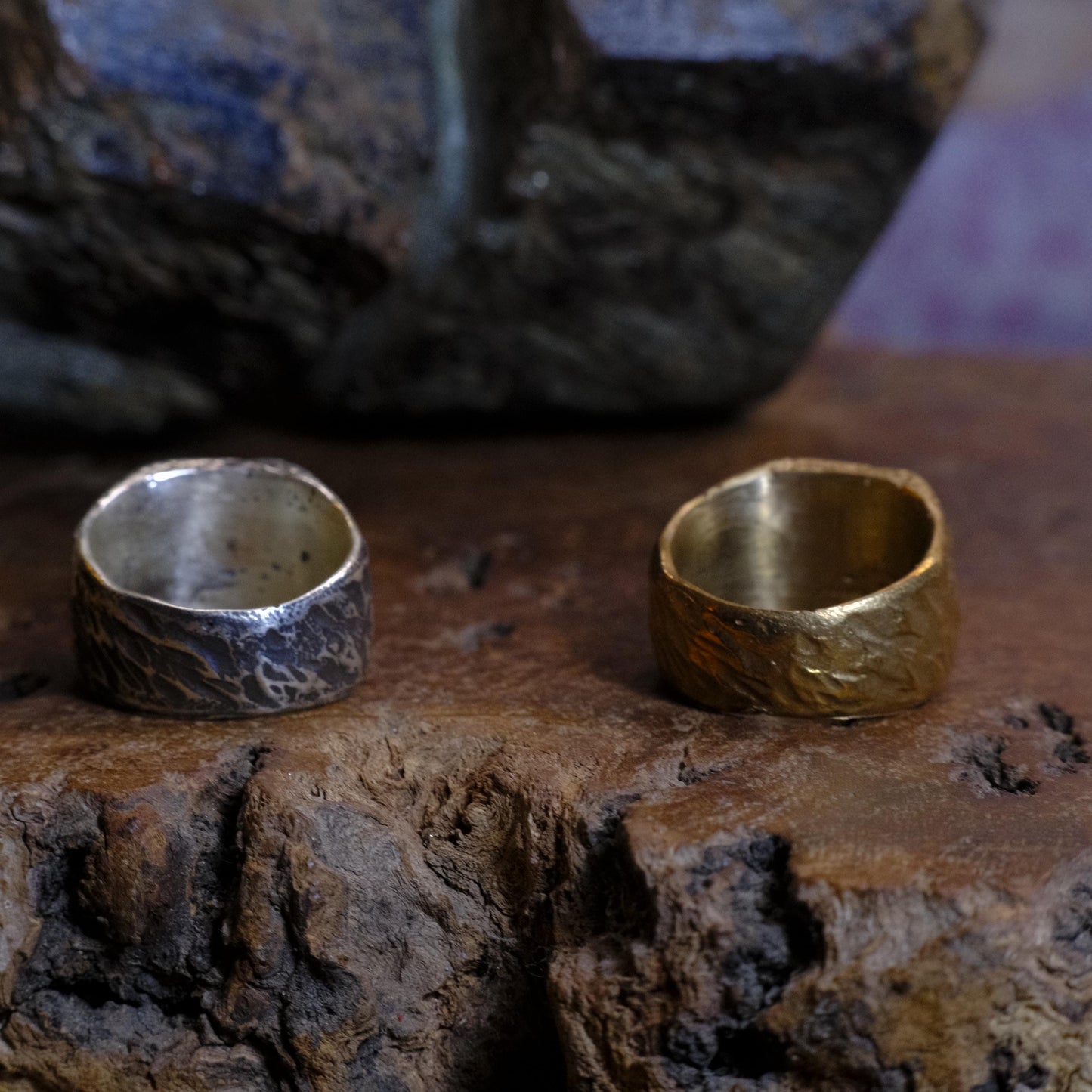 Chunky Textured Signet Rings in Sterling Silver or Brass US Size 7