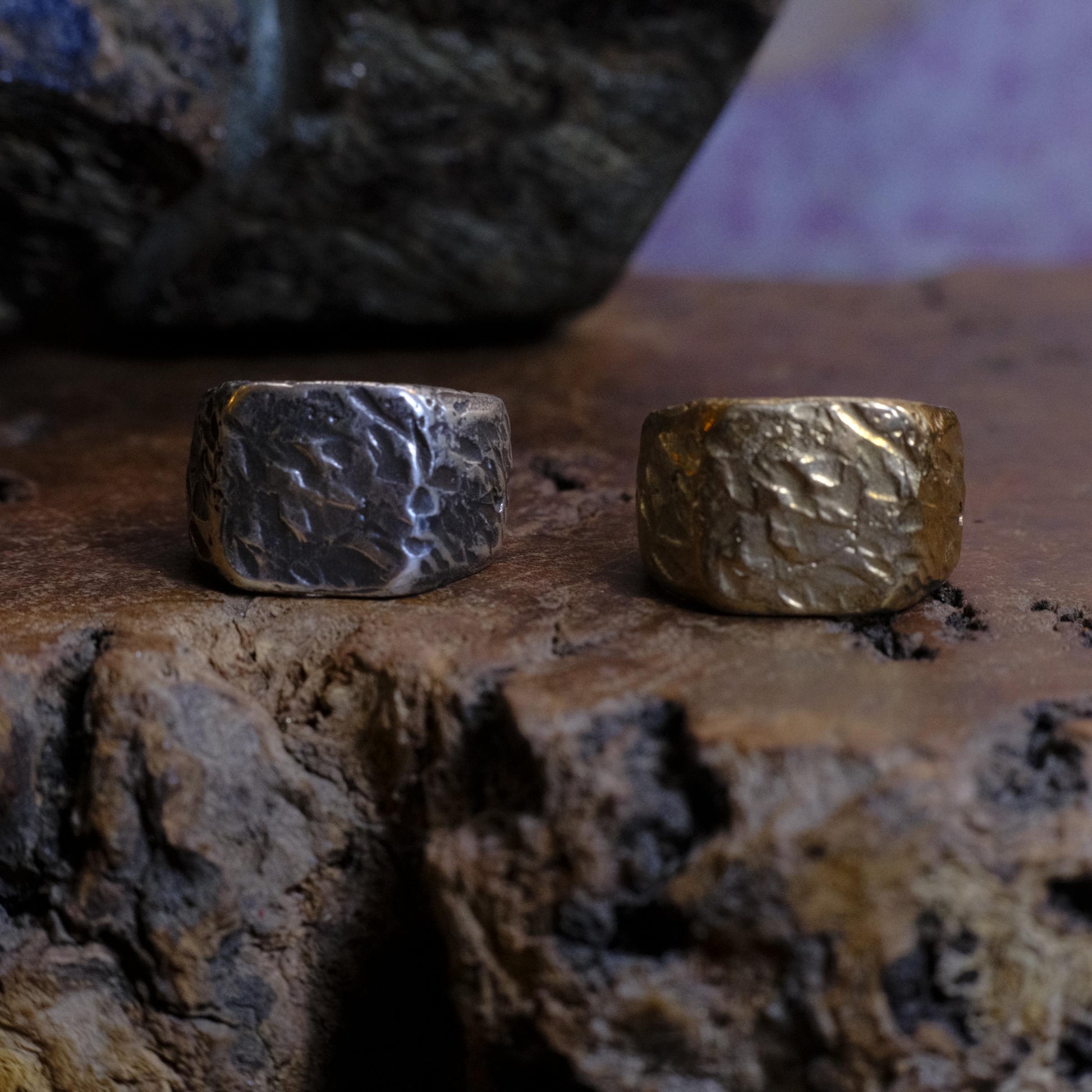 Chunky Textured Signet Rings in Sterling Silver or Brass US Size 7