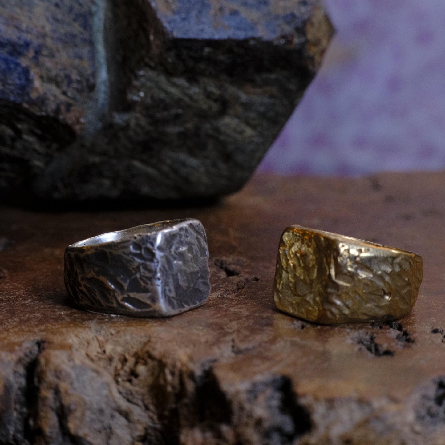 Chunky Textured Signet Rings in Sterling Silver or Brass US Size 7