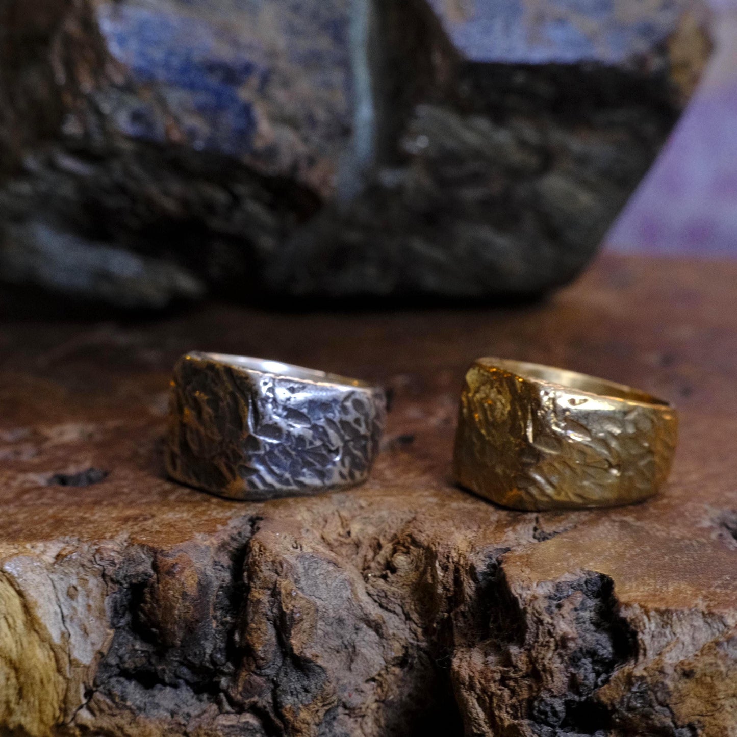 Chunky Textured Signet Rings in Sterling Silver or Brass US Size 7
