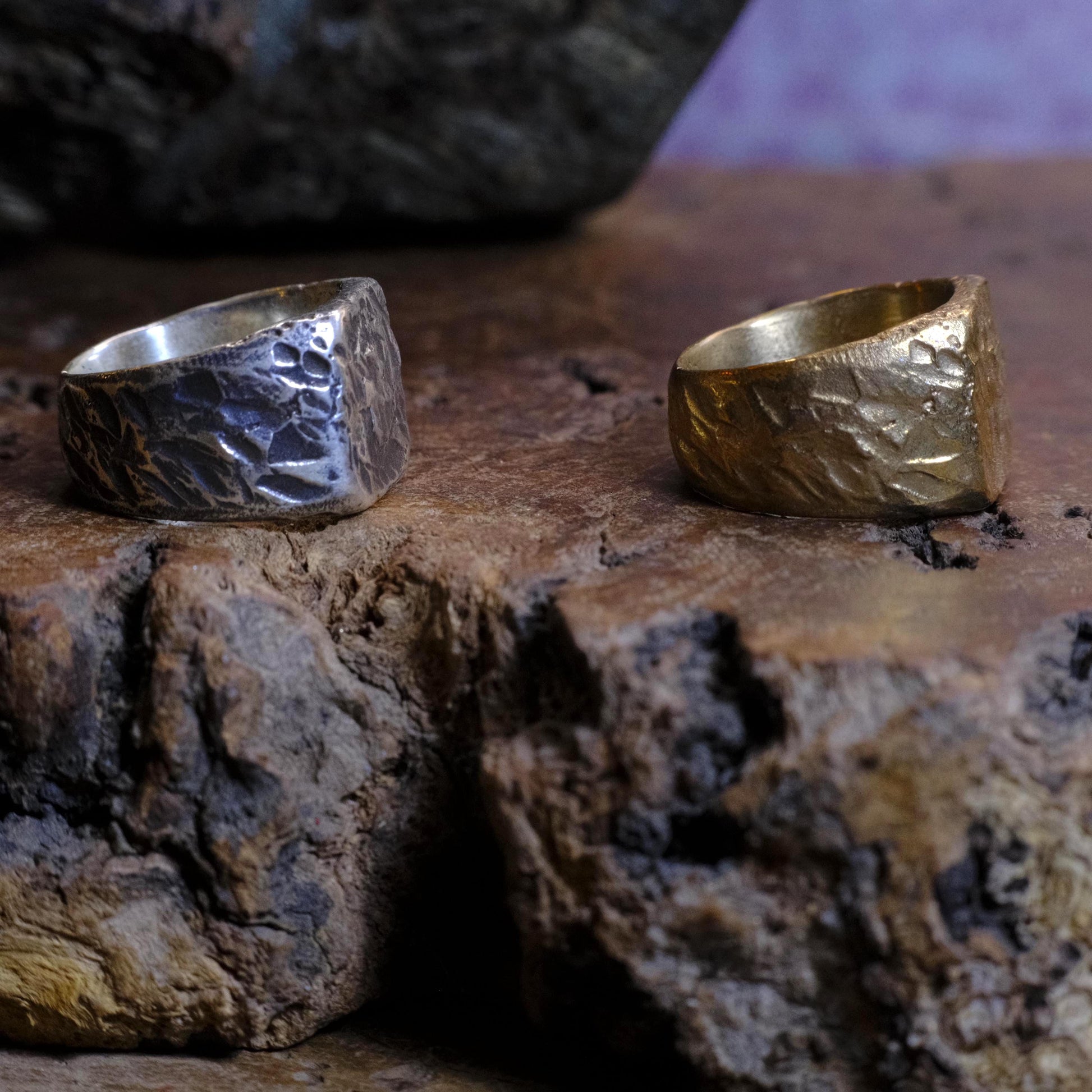 Chunky Textured Signet Rings in Sterling Silver or Brass US Size 7
