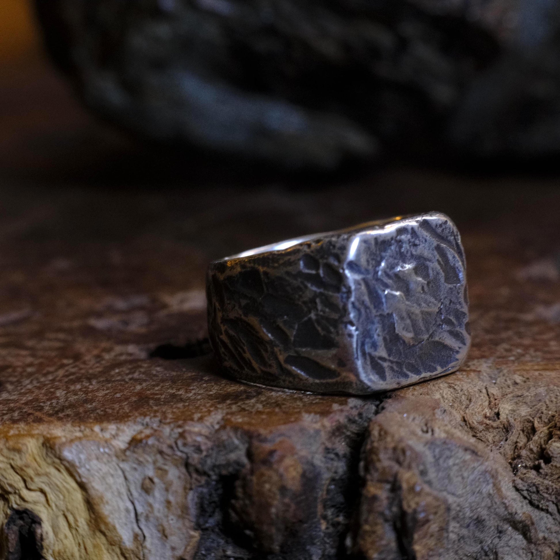 Chunky Textured Signet Rings in Sterling Silver or Brass US Size 7