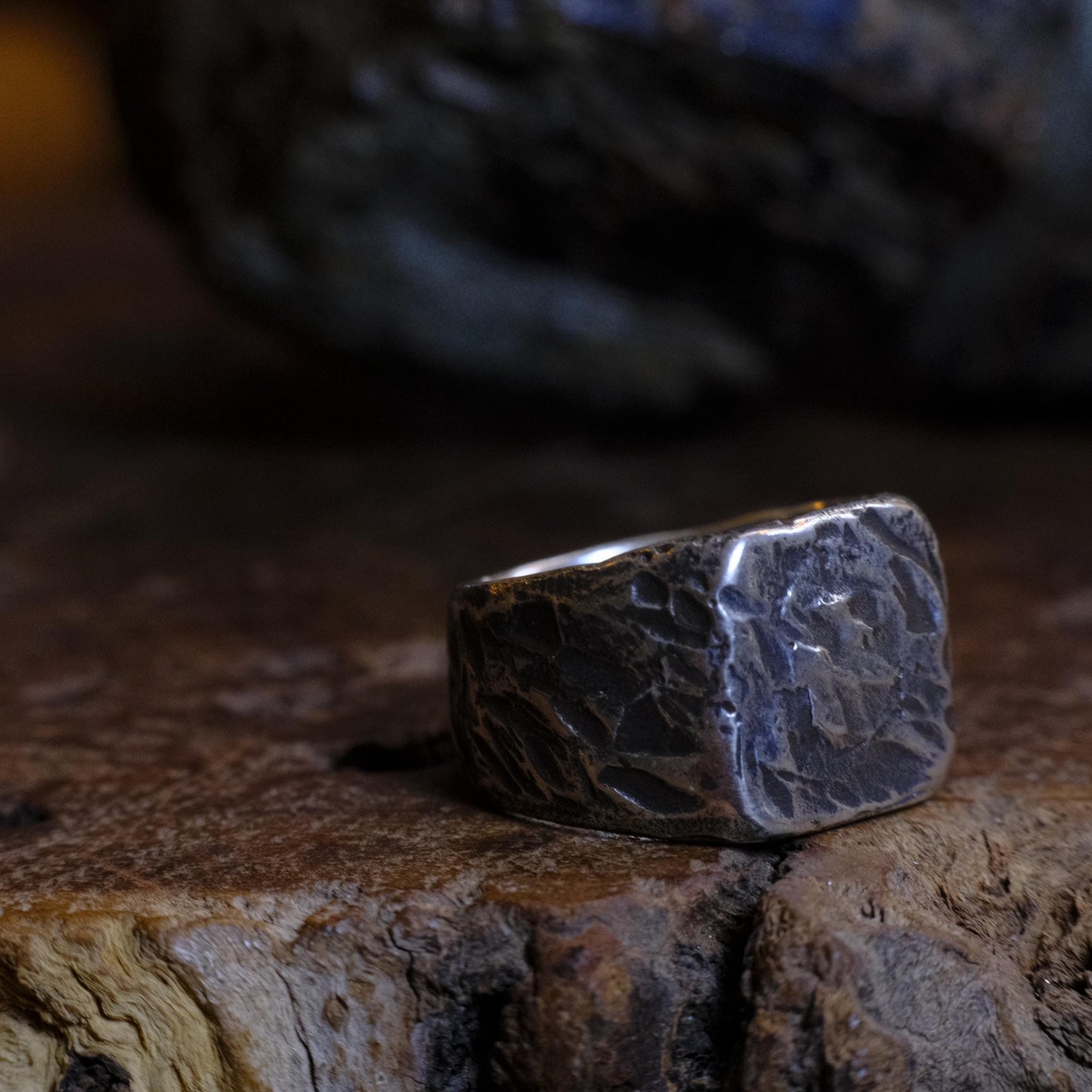 Chunky Textured Signet Rings in Sterling Silver or Brass US Size 7