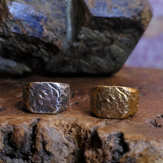 Chunky Textured Signet Rings in Sterling Silver or Brass US Size 7