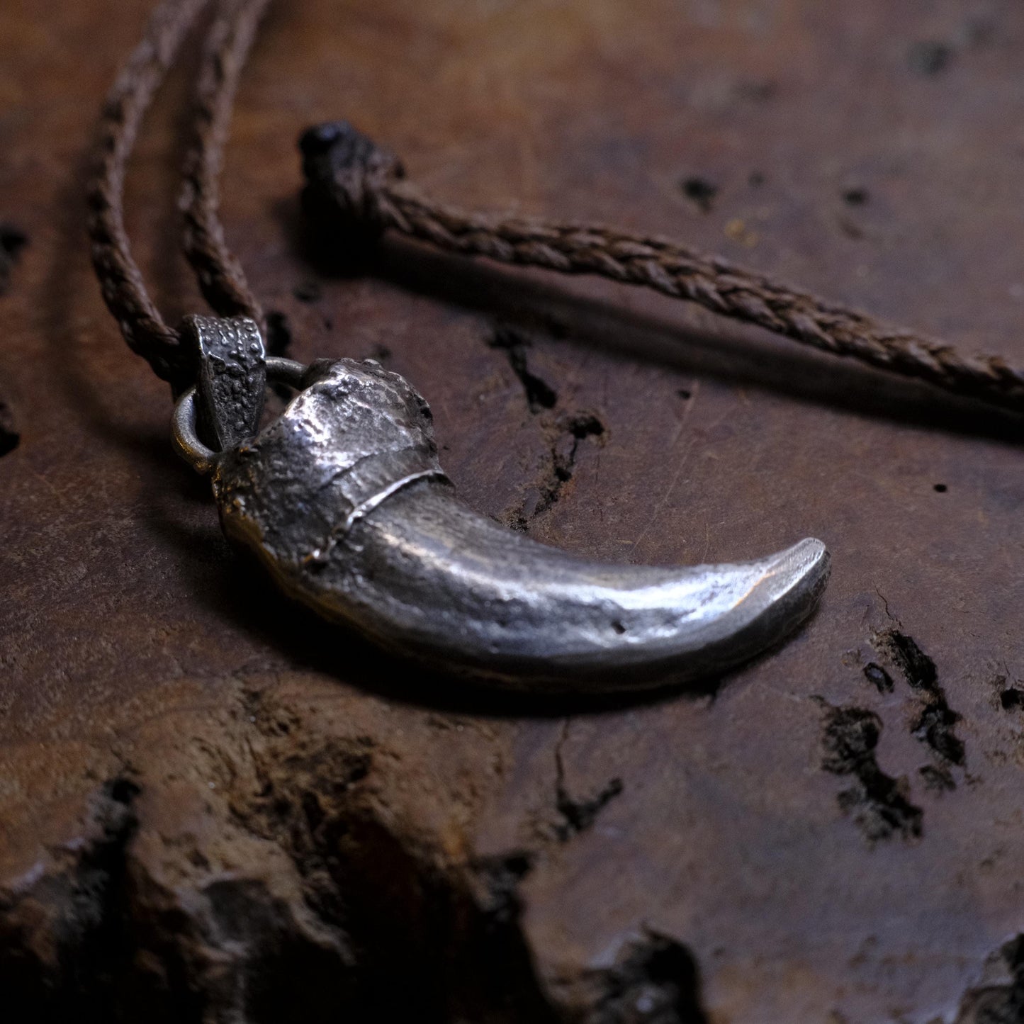 Sterling Silver Bear Claw Pendant with Adjustable Hand Woven Style Necklace