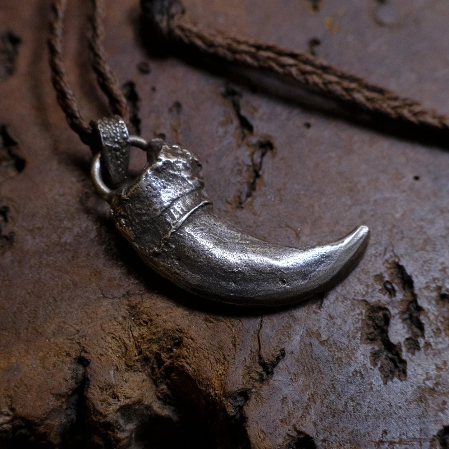 Sterling Silver Bear Claw Pendant with Adjustable Hand Woven Style Necklace