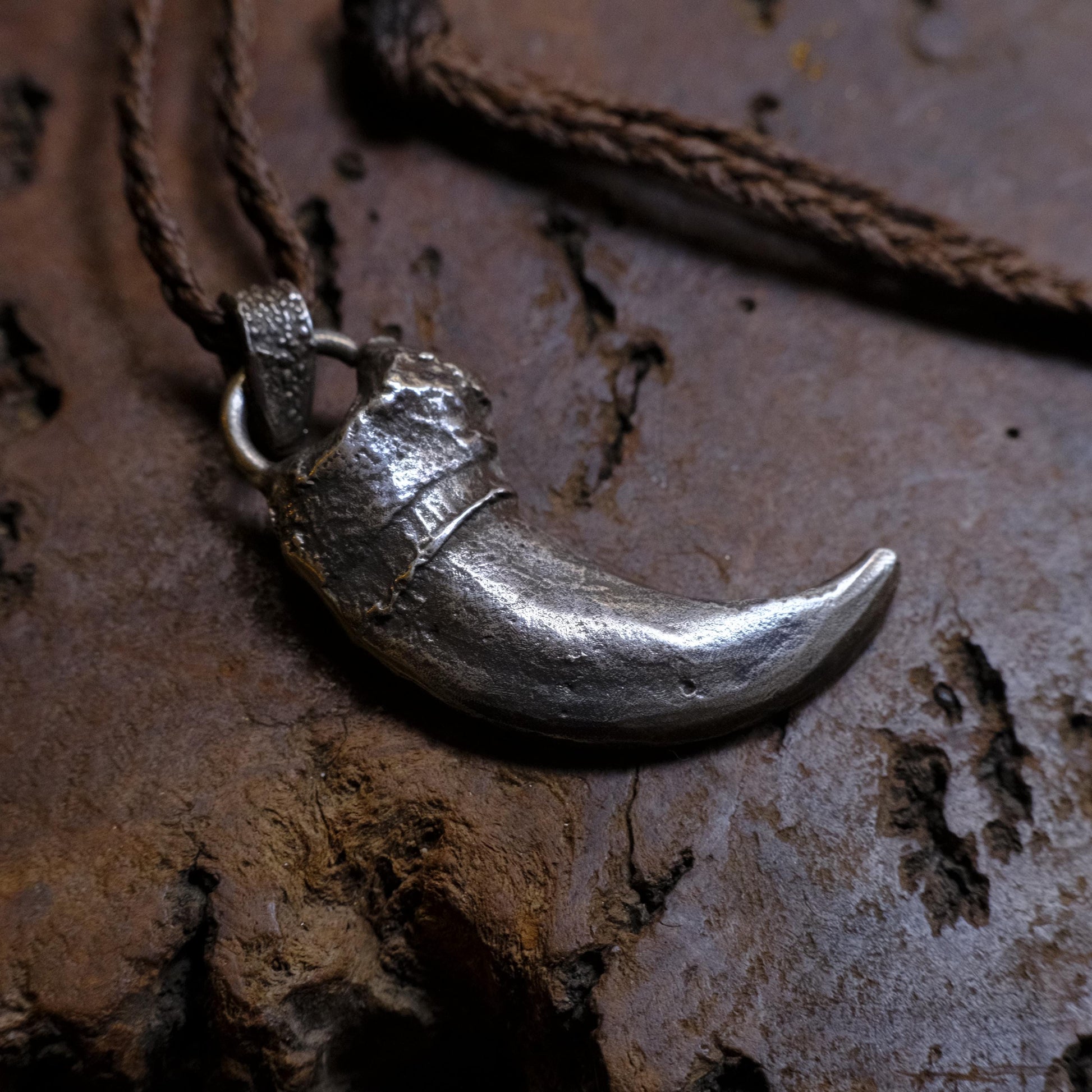 Sterling Silver Bear Claw Pendant with Adjustable Hand Woven Style Necklace