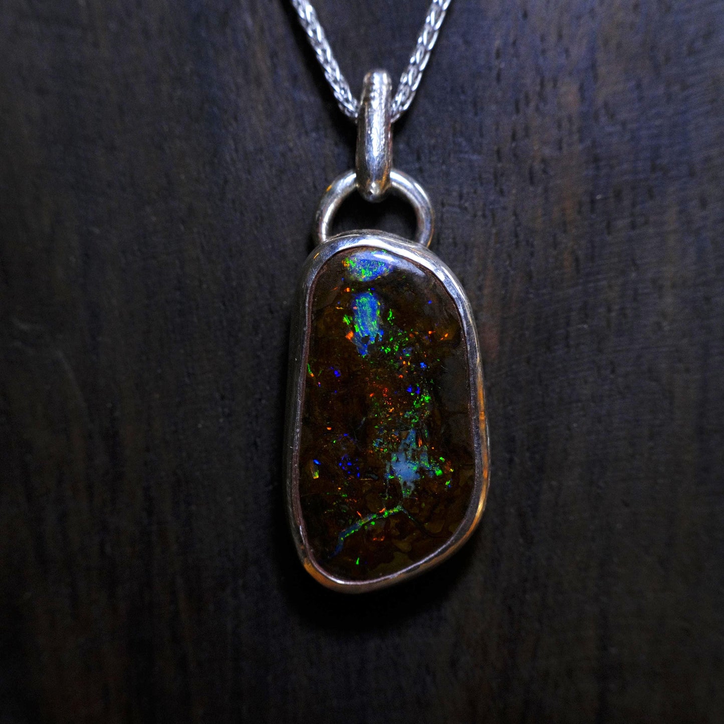 Boulder Opal Set in Sterling Silver with Chain