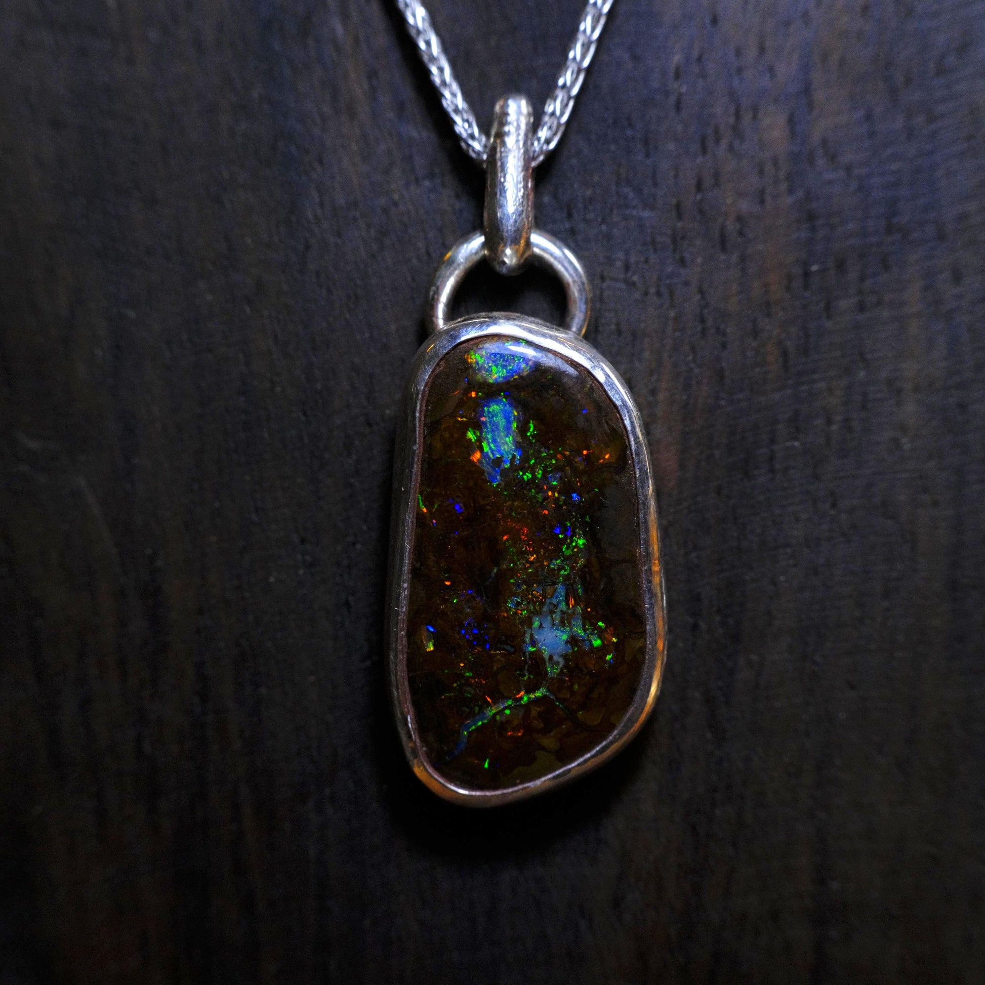 Boulder Opal Set in Sterling Silver with Chain