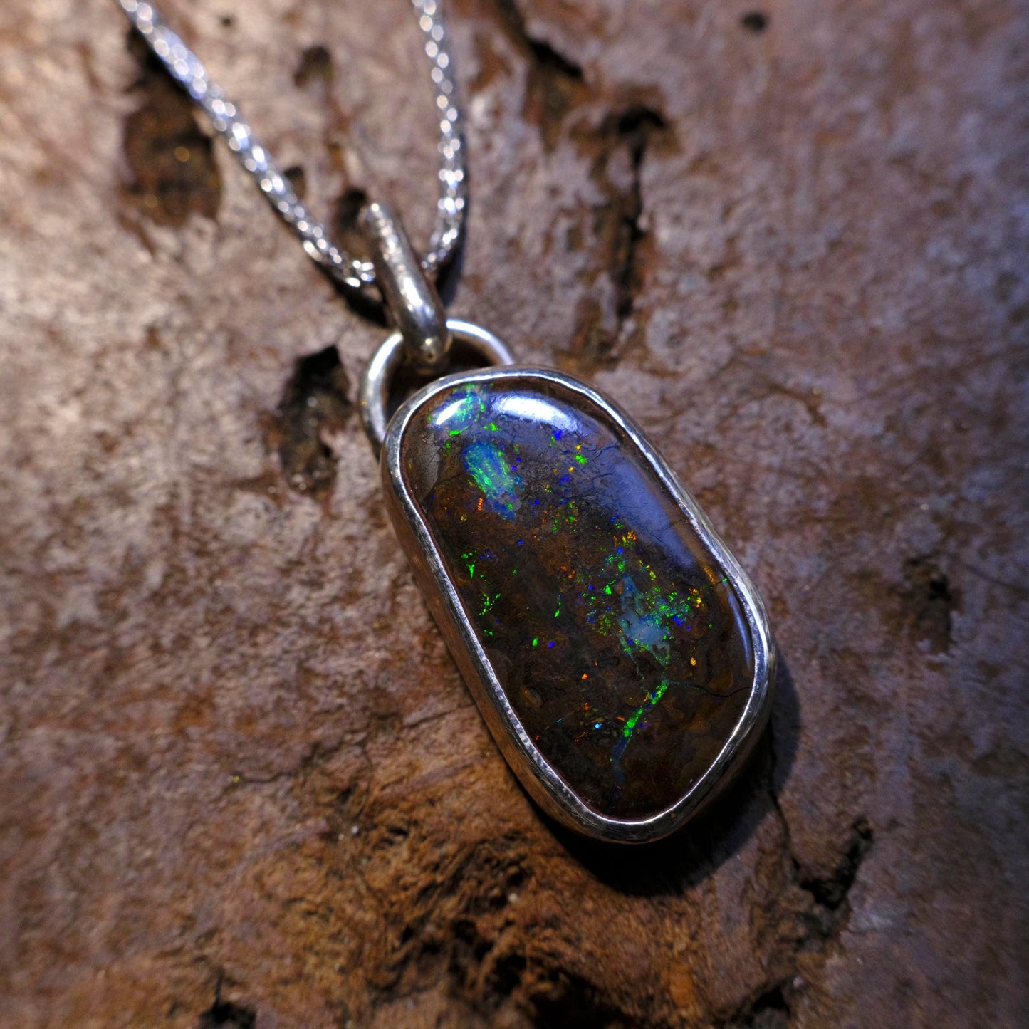 Boulder Opal Set in Sterling Silver with Chain