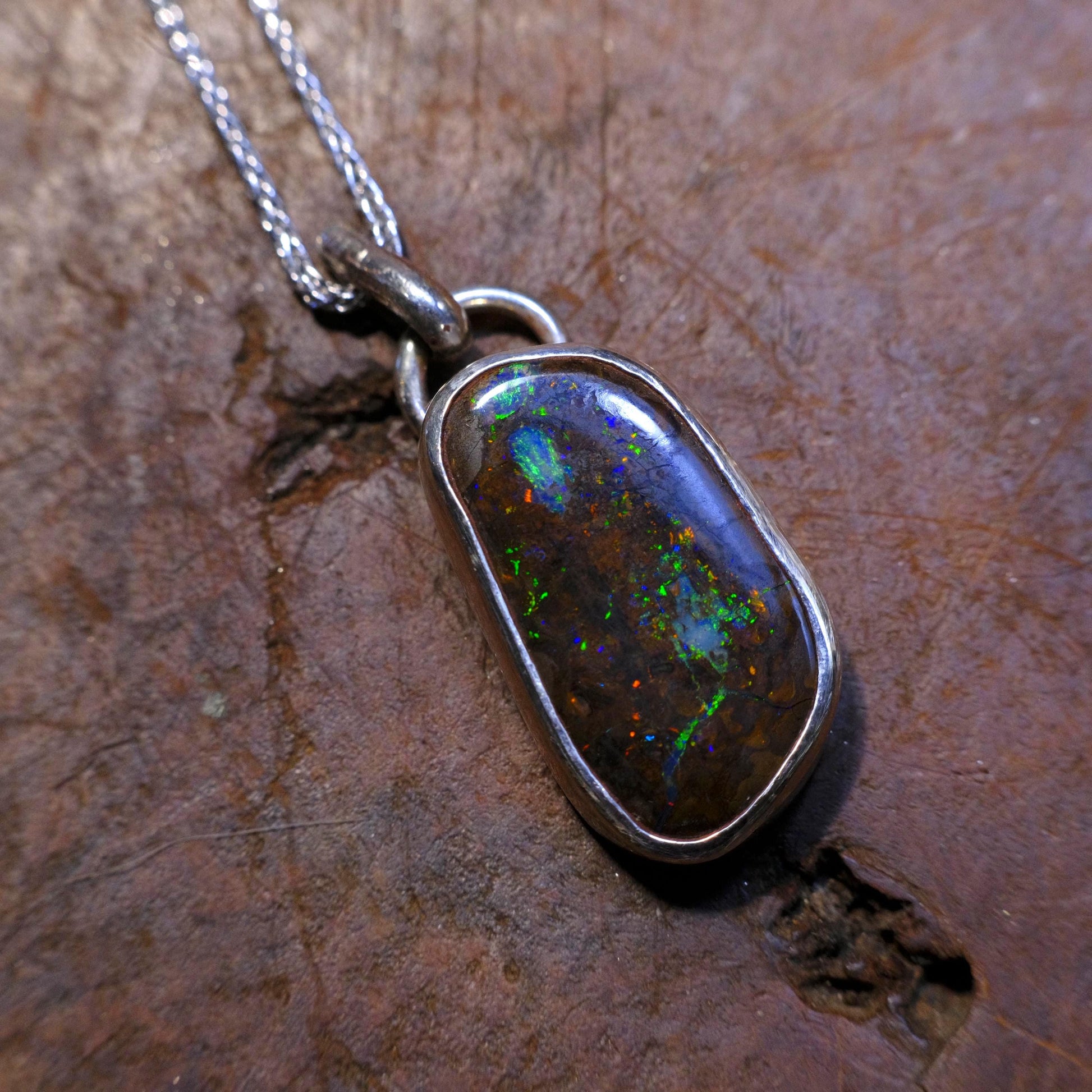 Boulder Opal Set in Sterling Silver with Chain