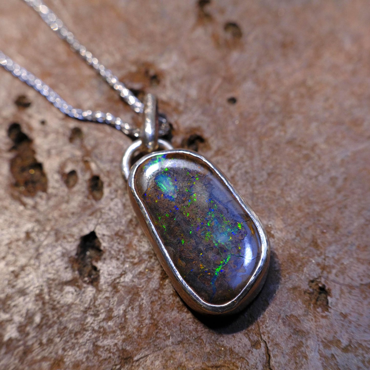 Boulder Opal Set in Sterling Silver with Chain