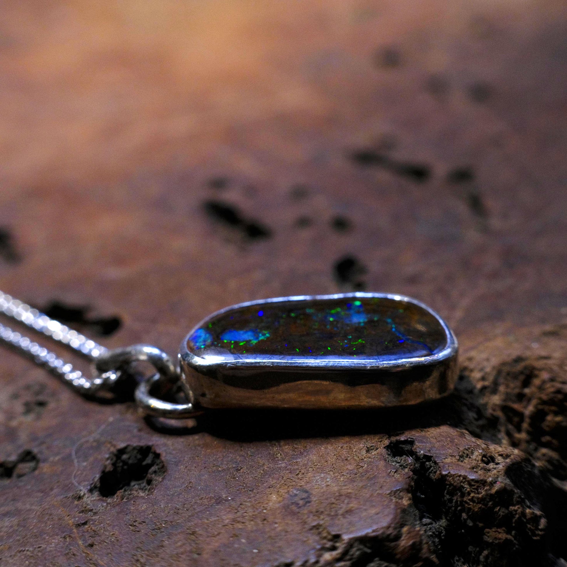 Boulder Opal Set in Sterling Silver with Chain