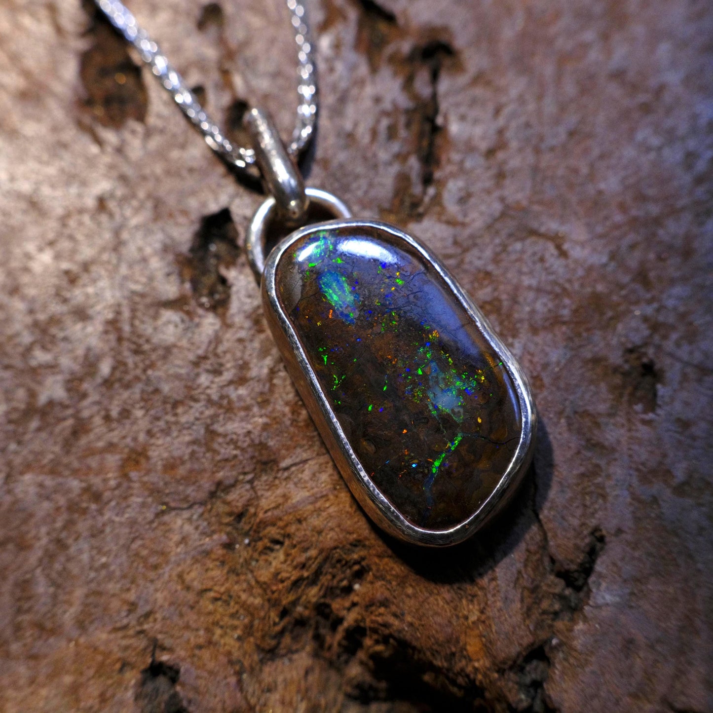 Boulder Opal Set in Sterling Silver with Chain