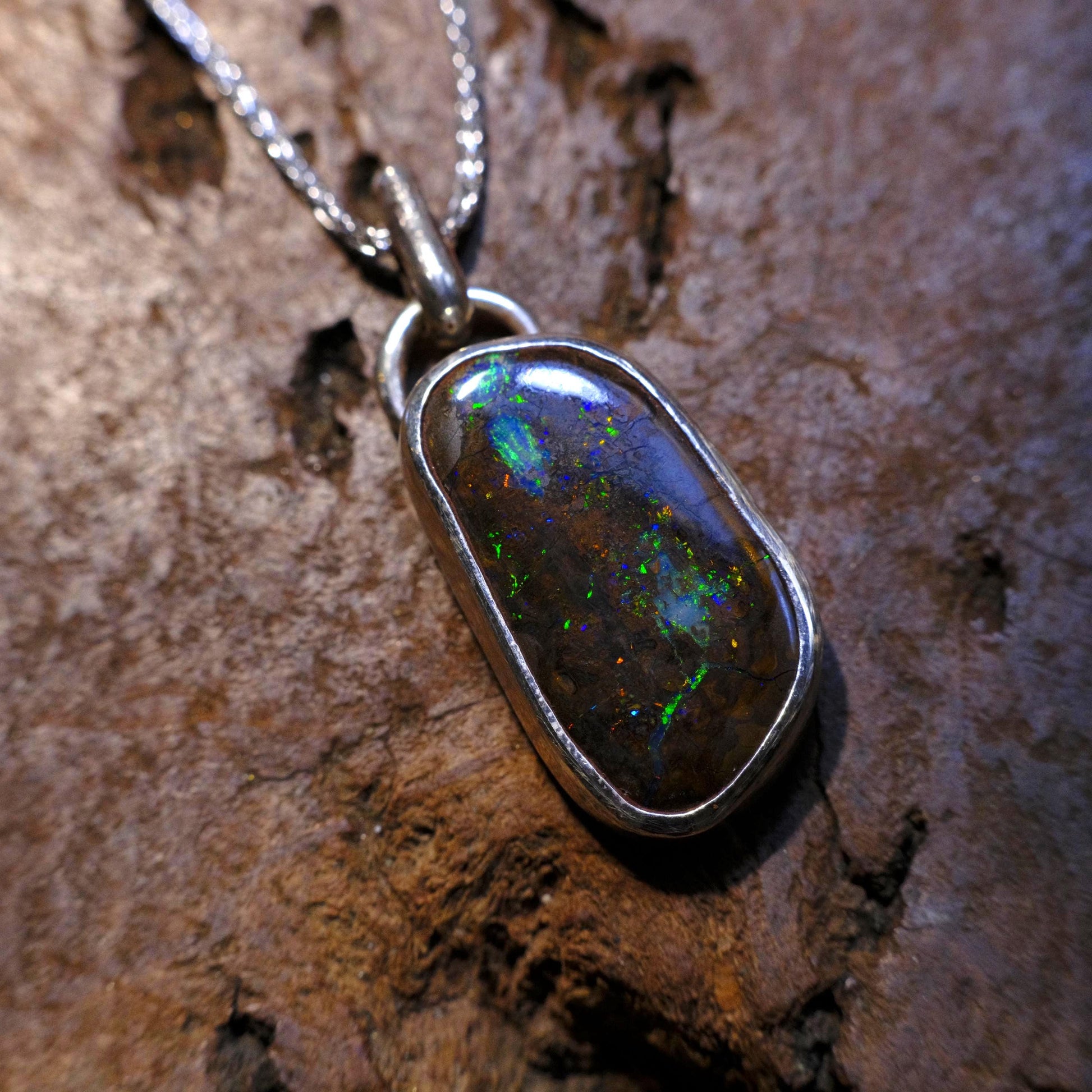 Boulder Opal Set in Sterling Silver with Chain