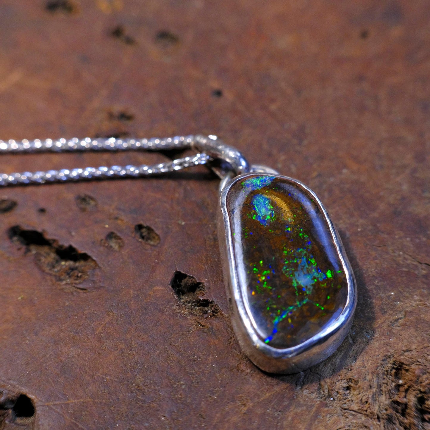 Boulder Opal Set in Sterling Silver with Chain
