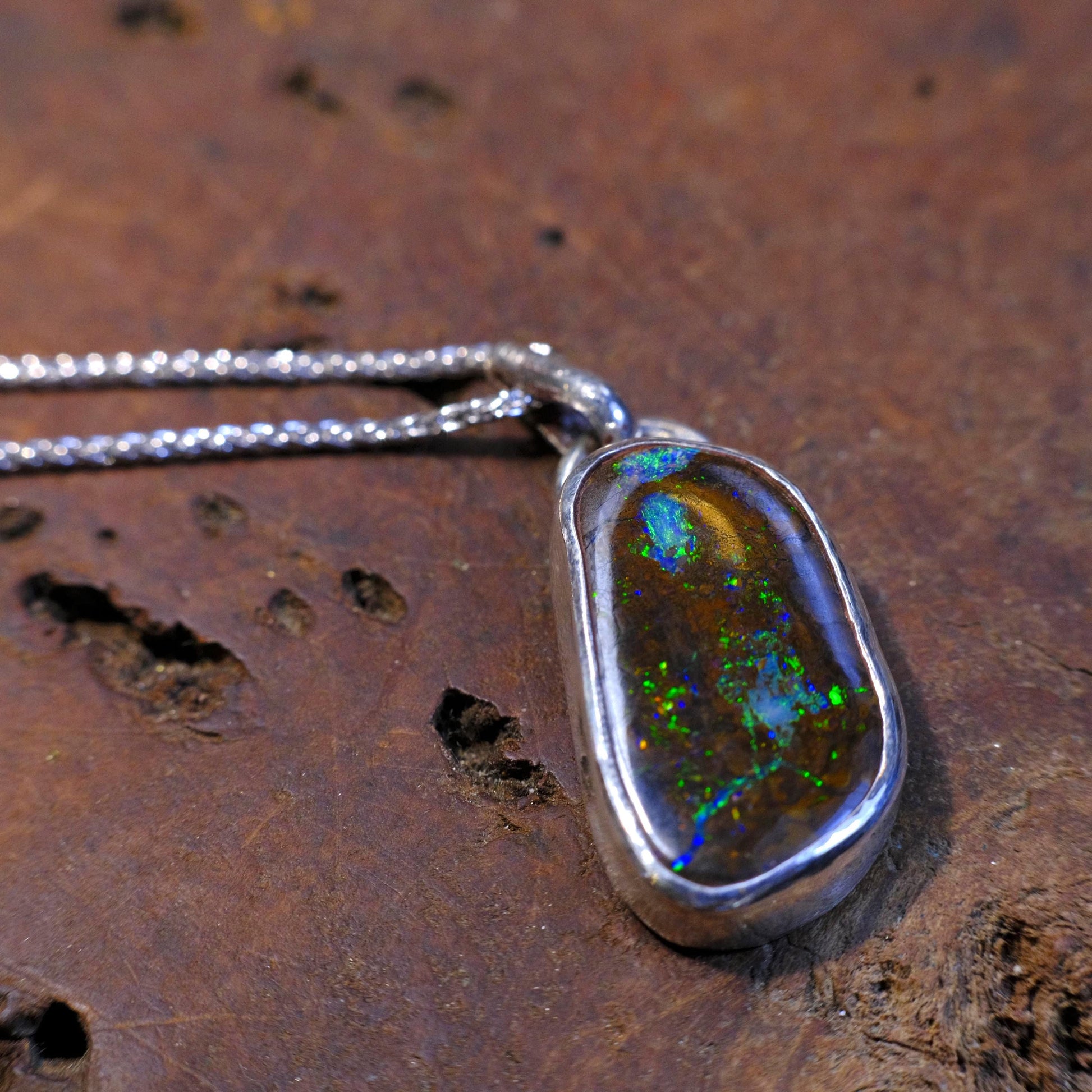 Boulder Opal Set in Sterling Silver with Chain