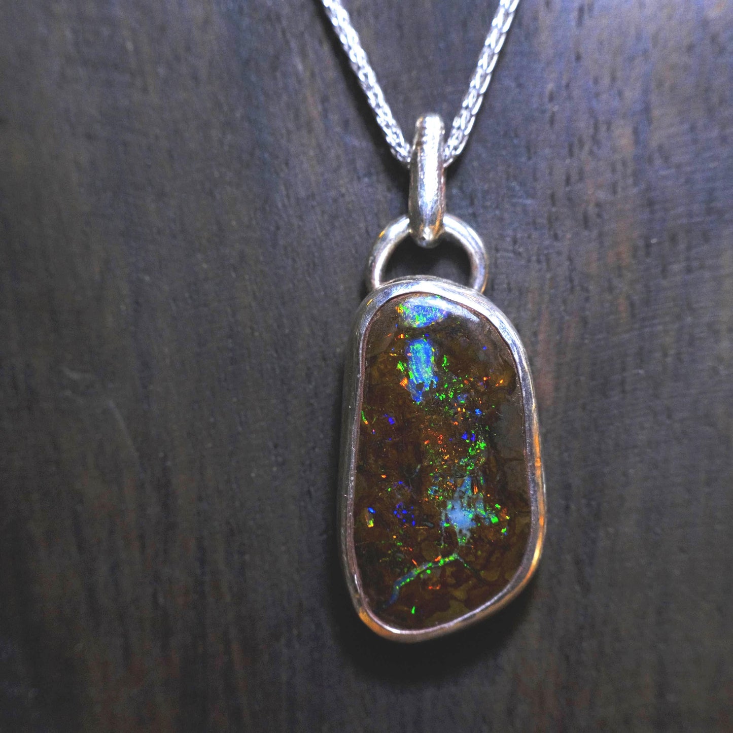 Boulder Opal Set in Sterling Silver with Chain