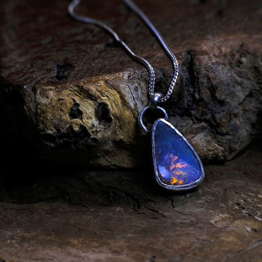 Australian Boulder Opal Set in Sterling Silver with Sterling Silver Chain