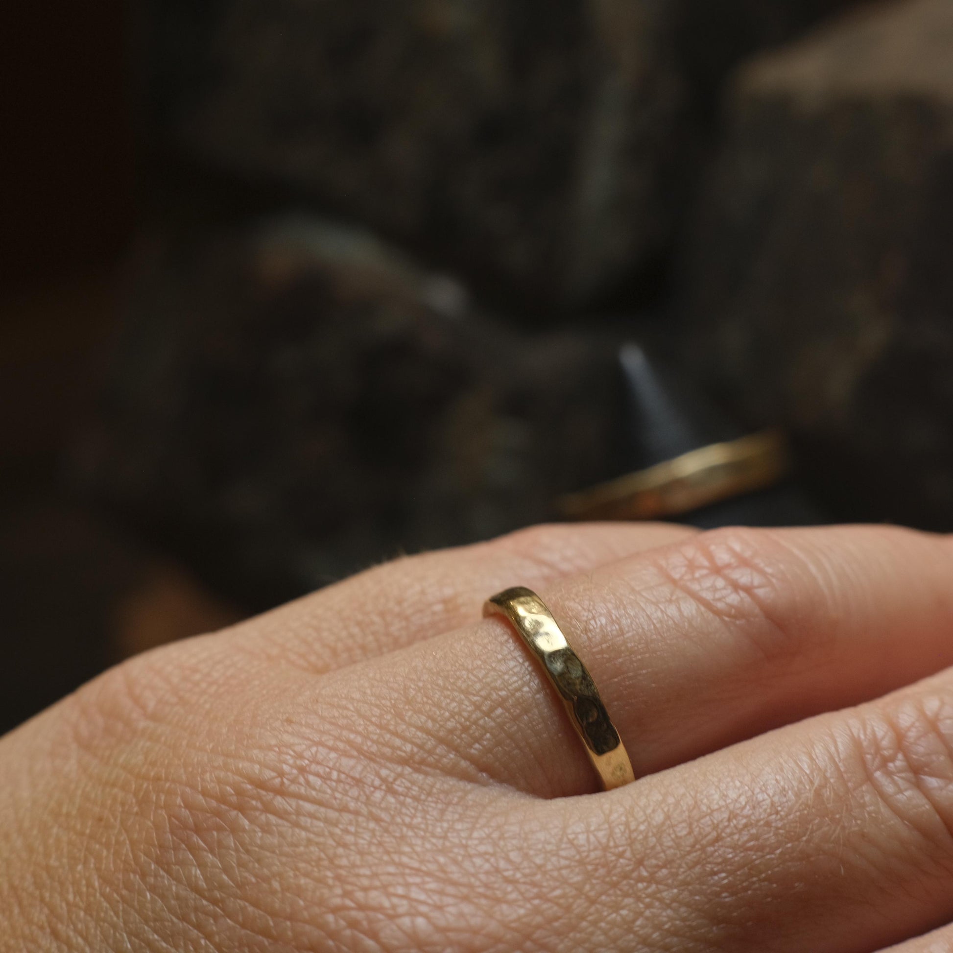 Gold Wedding Band Set 9ct Hammered Gold Ring / Custom made to size