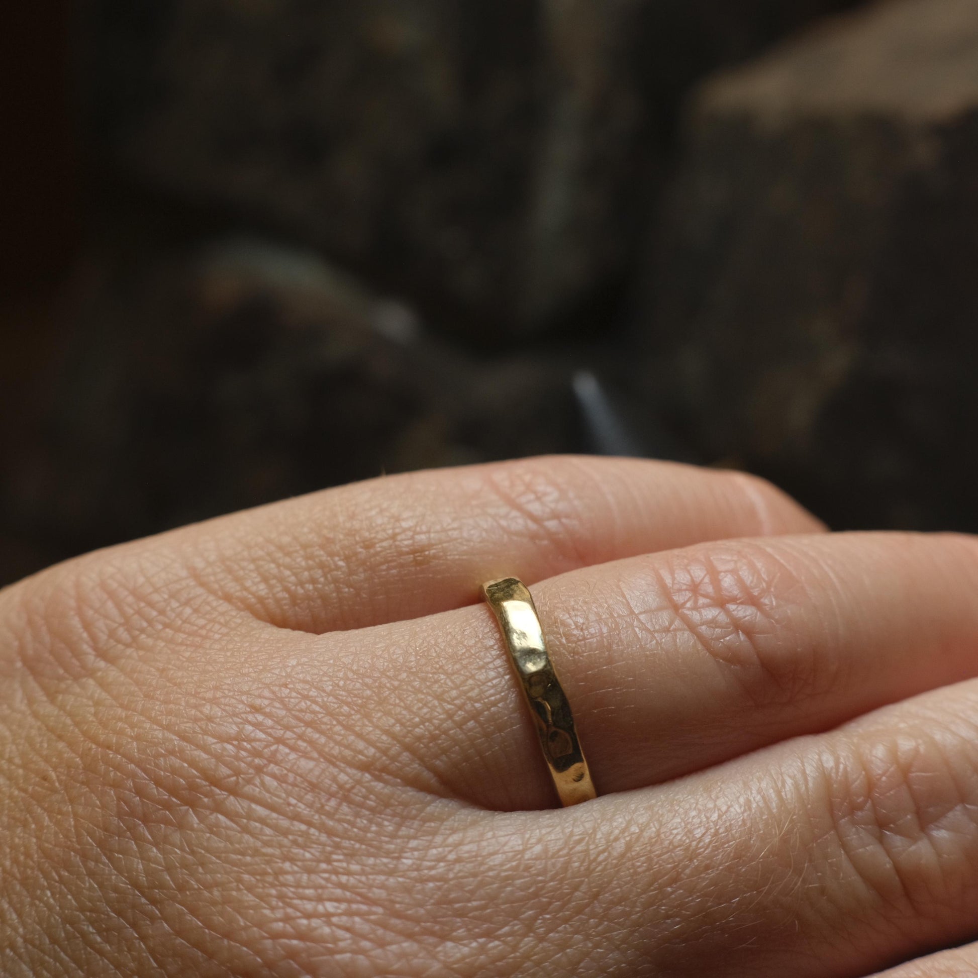 Gold Wedding Band Set 9ct Hammered Gold Ring / Custom made to size