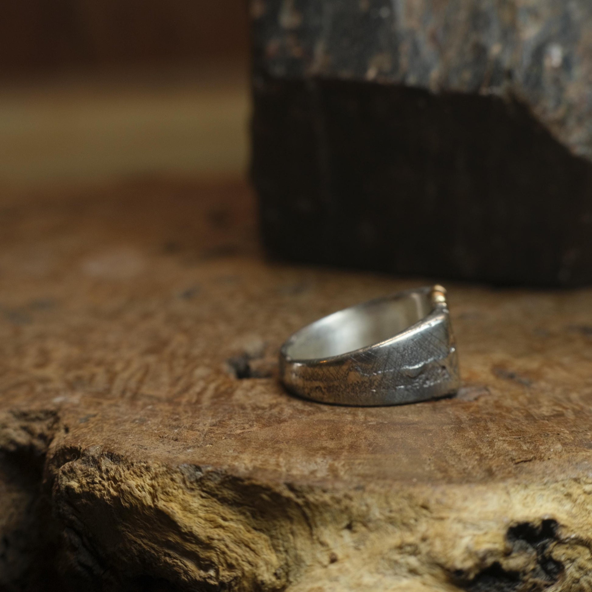 Handcrafted 9ct Yellow Gold and Sterling Silver Signet ring US Size 9.5