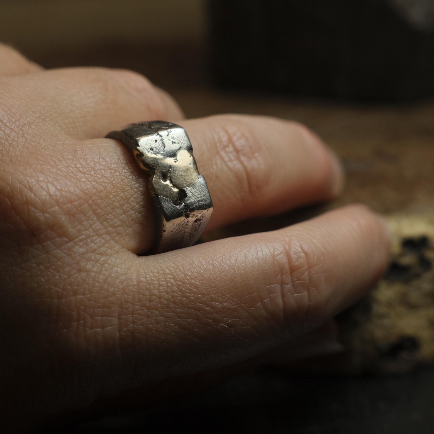 Handcrafted 9ct Yellow Gold and Sterling Silver Signet ring US Size 9.5