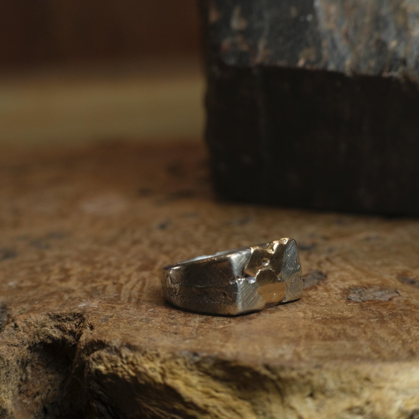 Handcrafted 9ct Yellow Gold and Sterling Silver Signet ring US Size 9.5